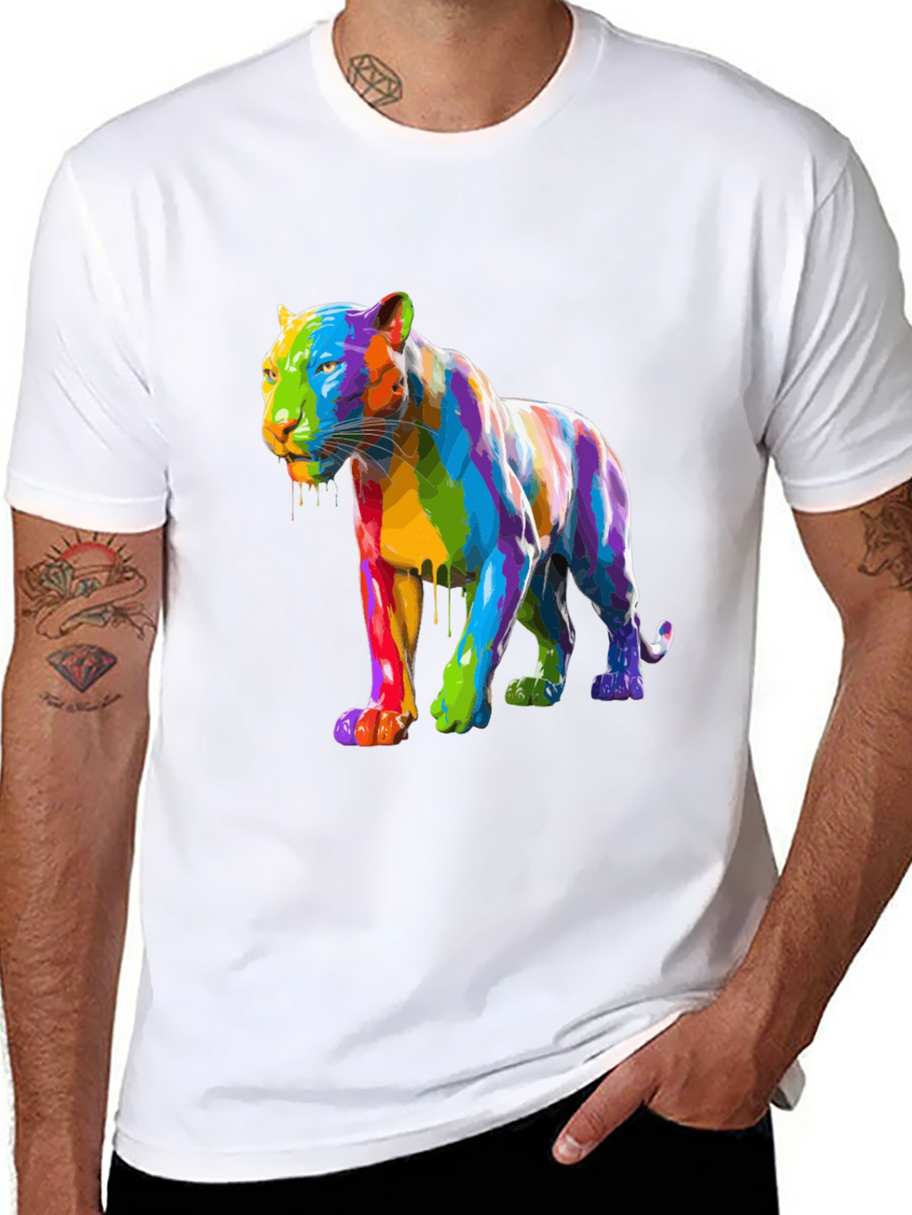 Rainbow Panther Graphic Tee - Mens Black T-Shirt