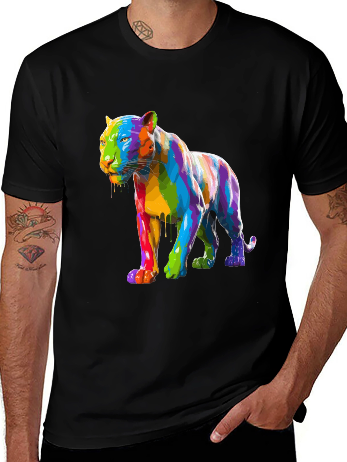 Rainbow Panther Graphic Tee - Mens Black T-Shirt
