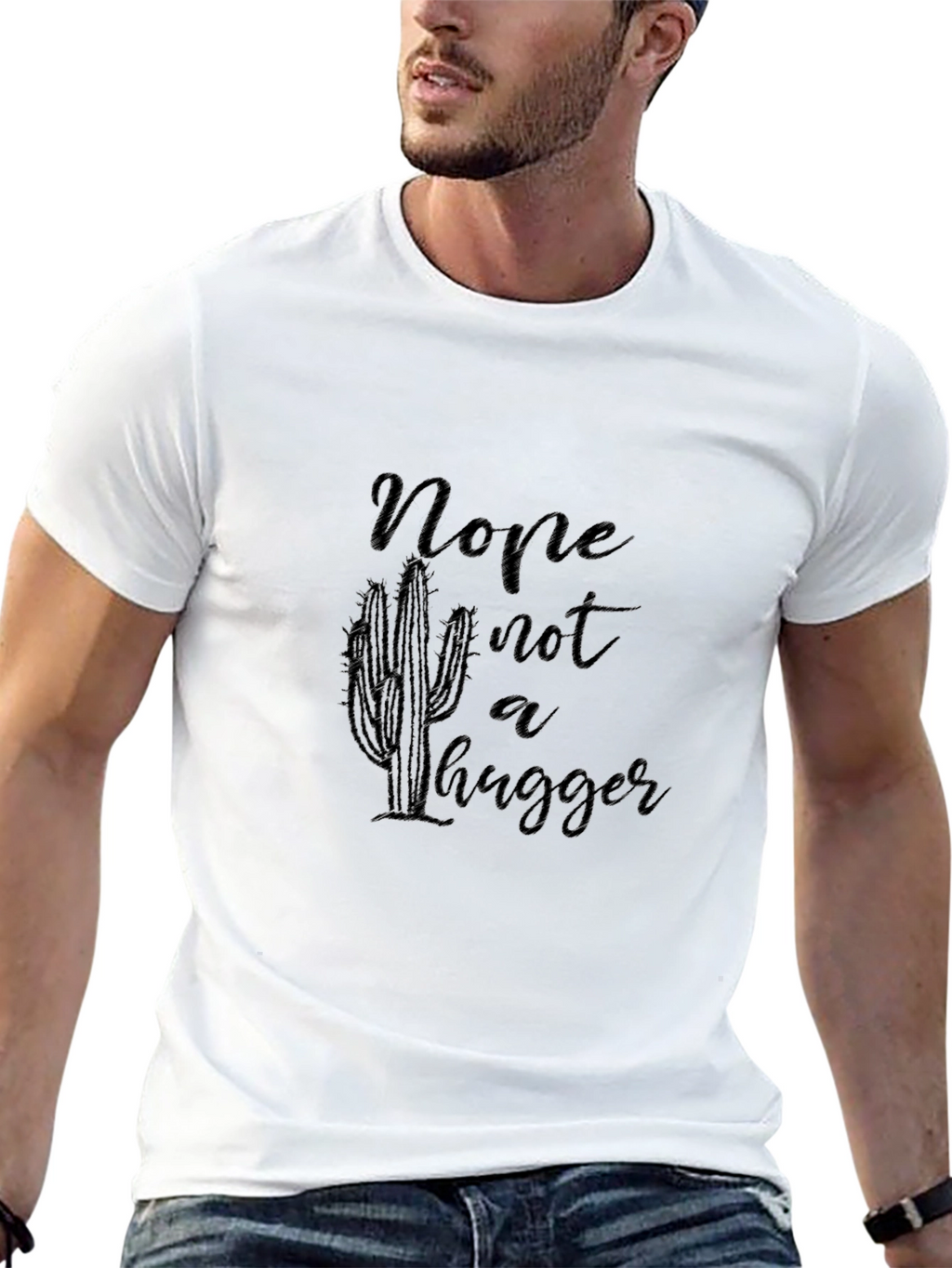Nope Not a Hugger Cactus Graphic Black Tee Shirt