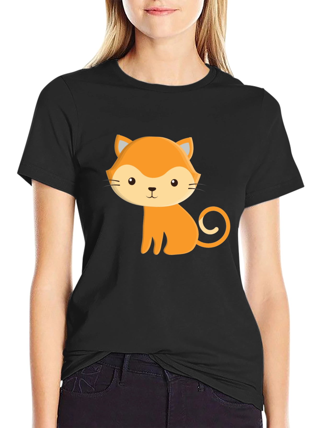 Cute Cartoon Cat Black T-Shirt