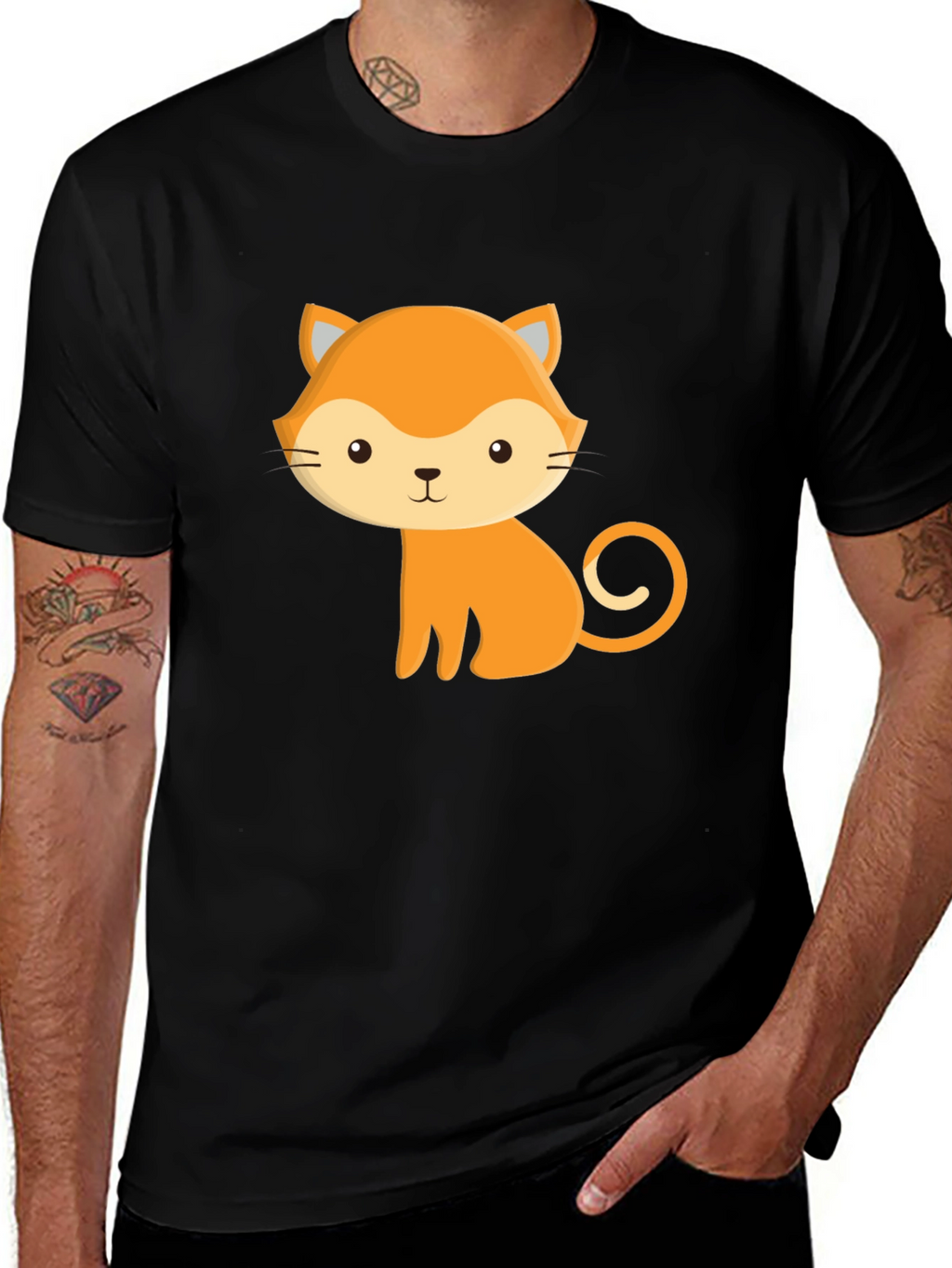 Cute Cartoon Cat Black T-Shirt