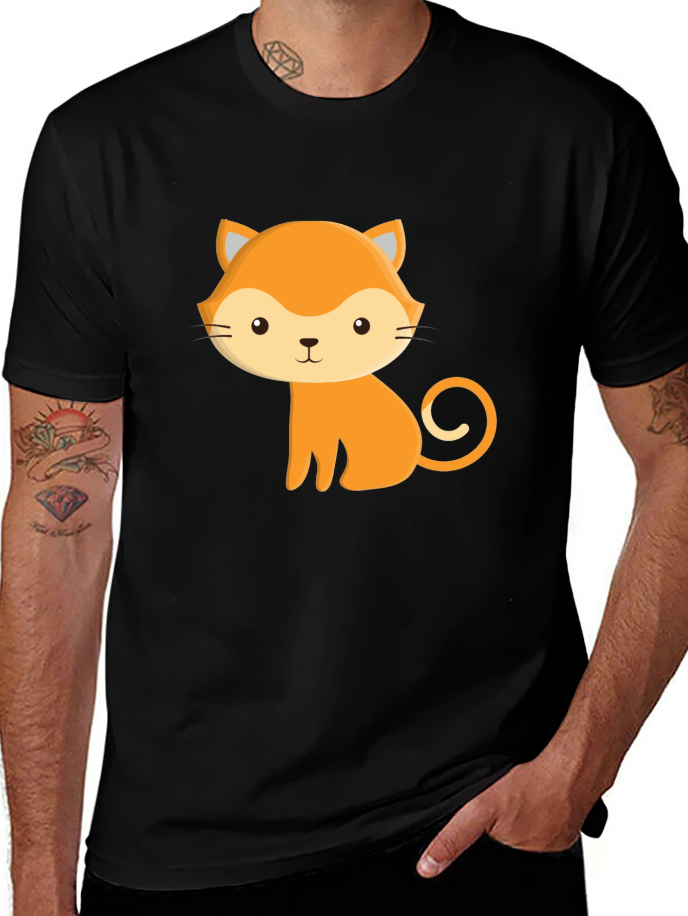 Cute Cartoon Cat Black T-Shirt