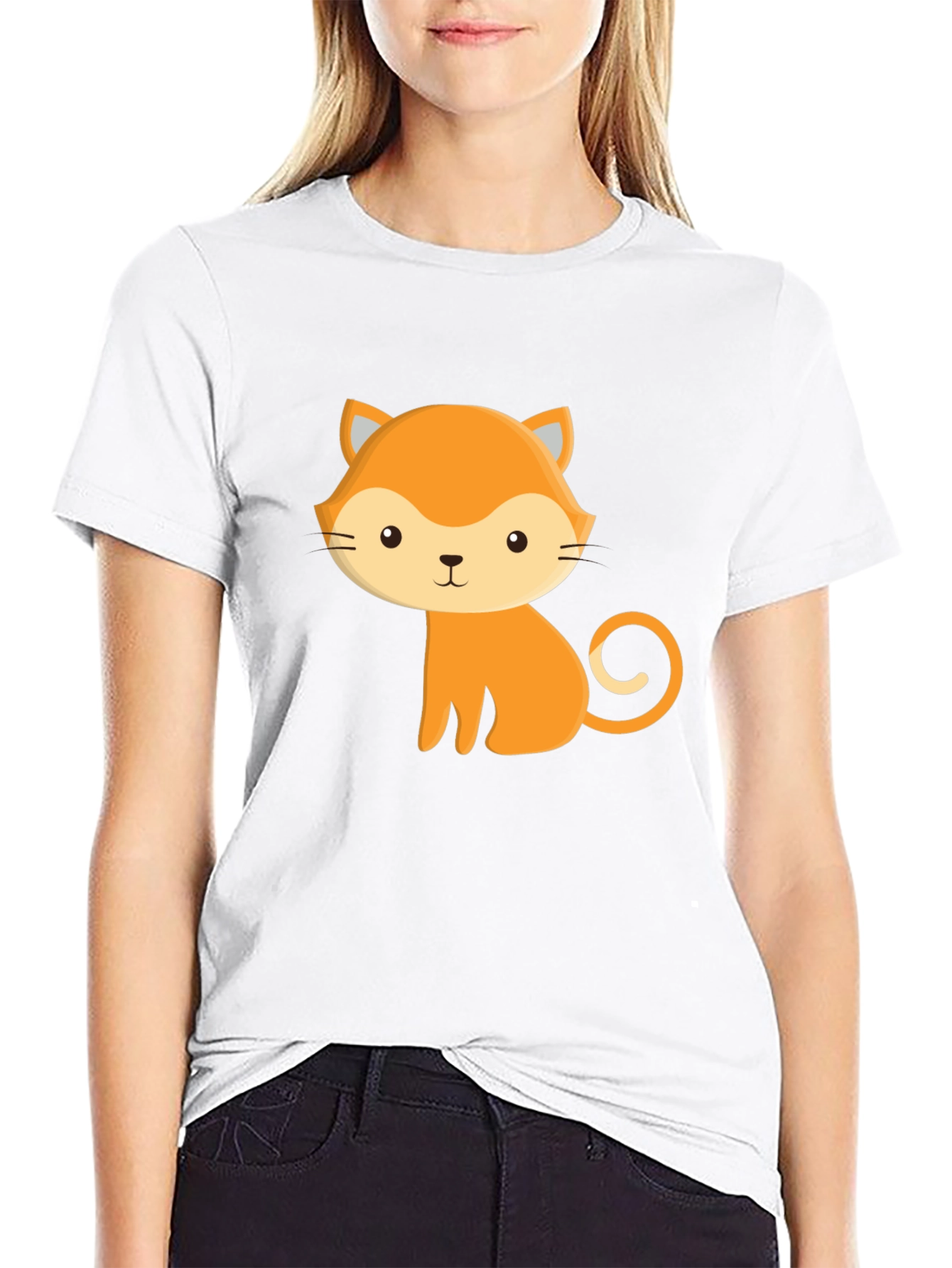 Cute Cartoon Cat Black T-Shirt