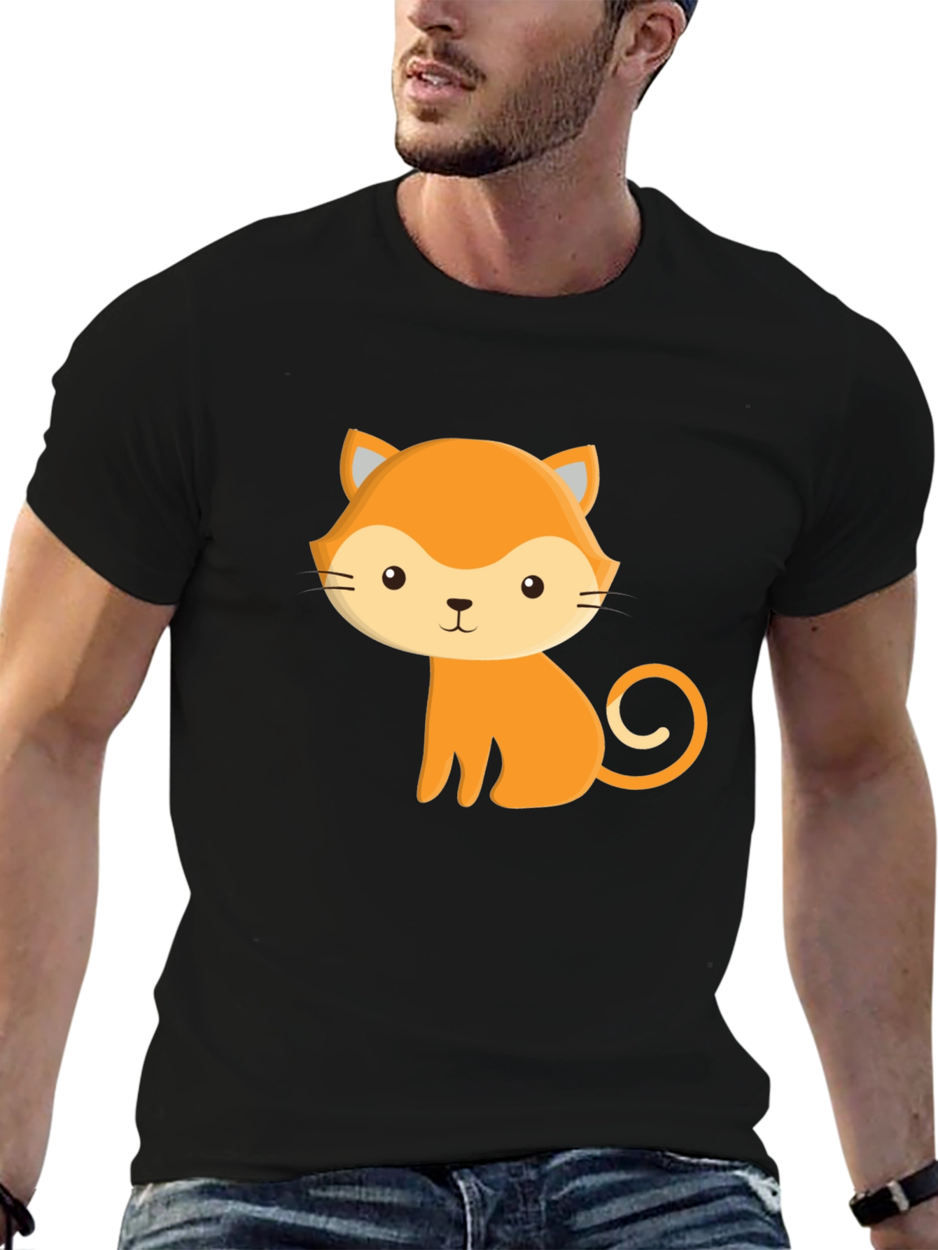 Cute Cartoon Cat Black T-Shirt
