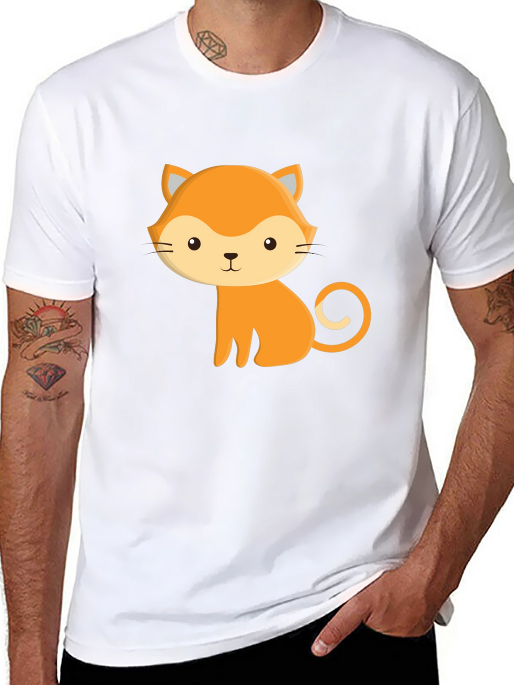 Cute Cartoon Cat Black T-Shirt