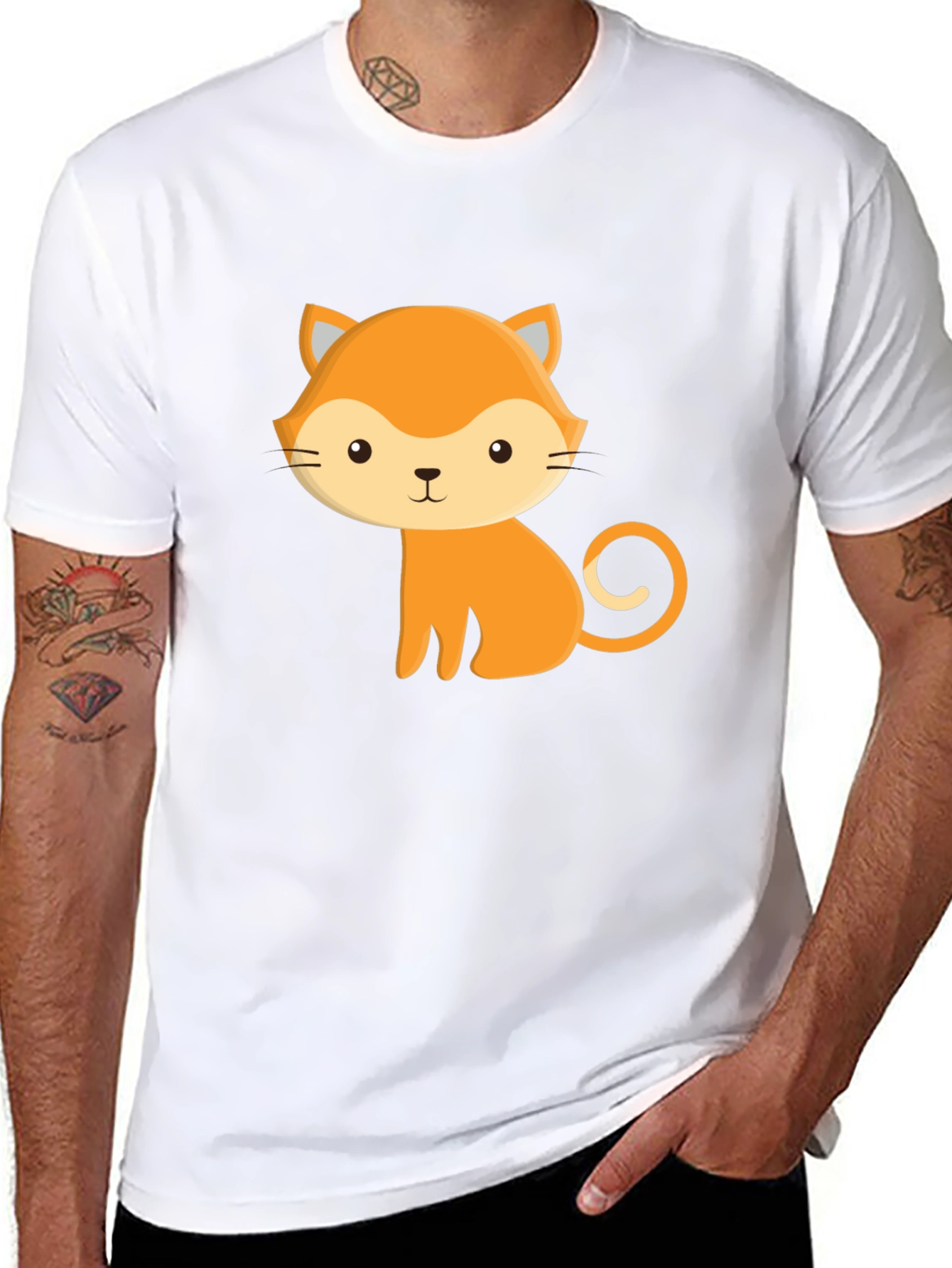 Cute Cartoon Cat Black T-Shirt