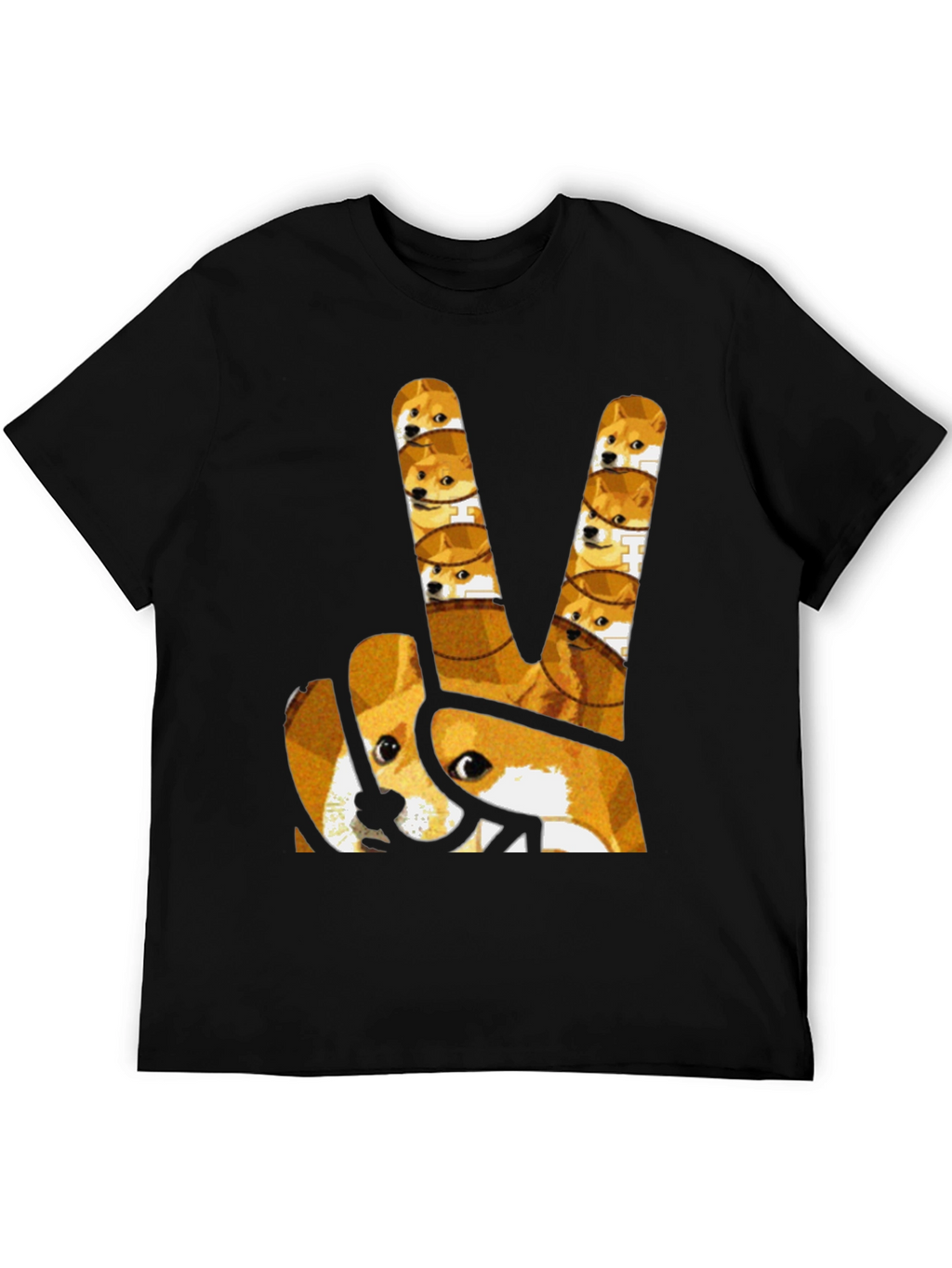 Doge Peace Sign Black T-Shirt