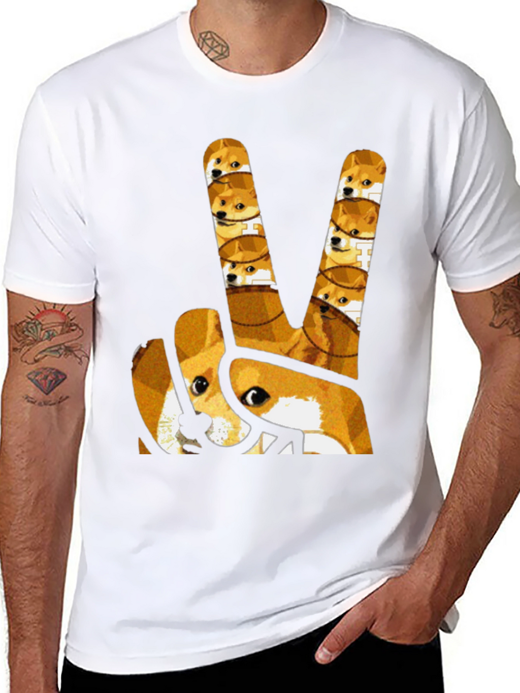 Doge Peace Sign Black T-Shirt
