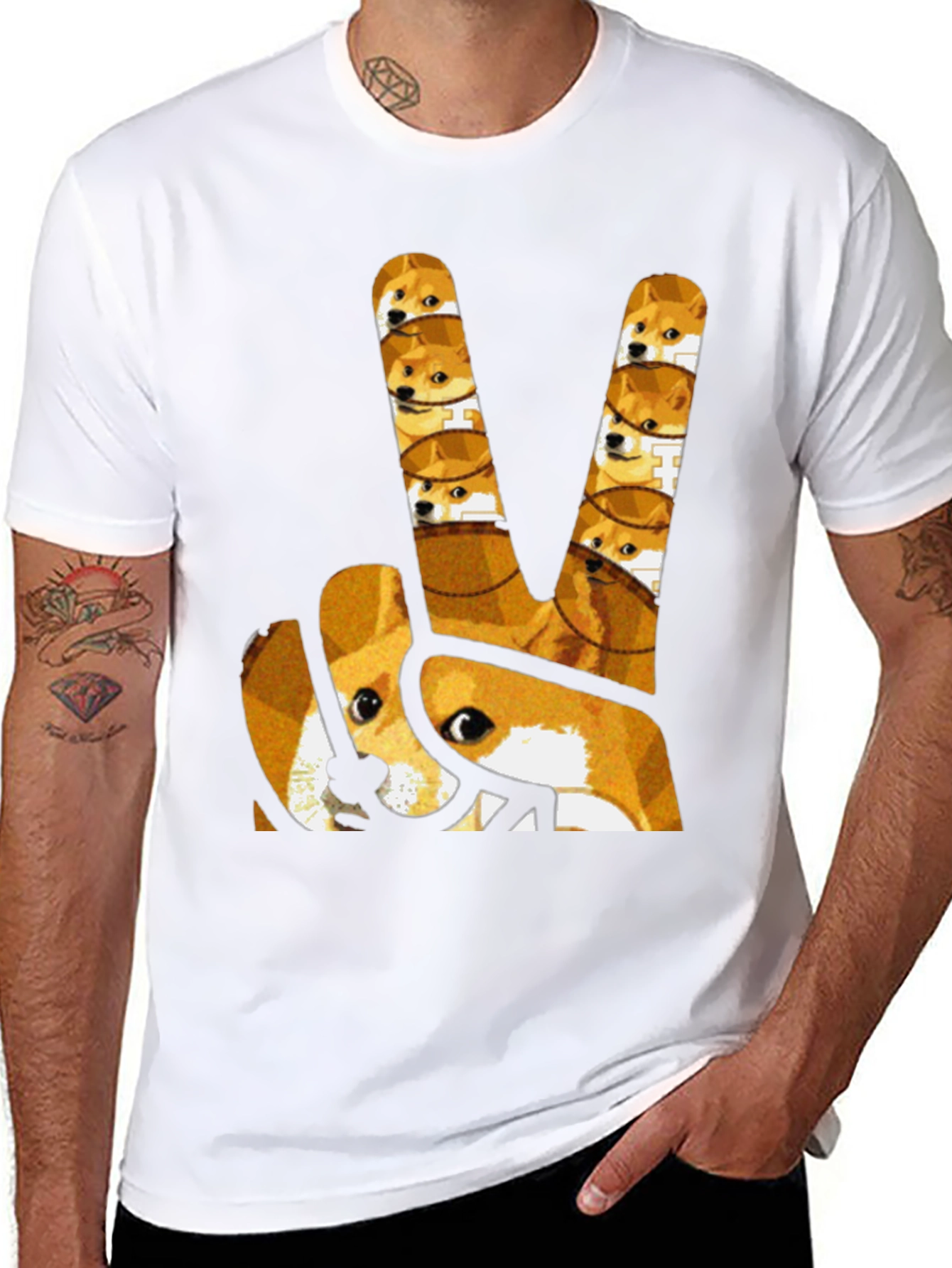 Doge Peace Sign Black T-Shirt