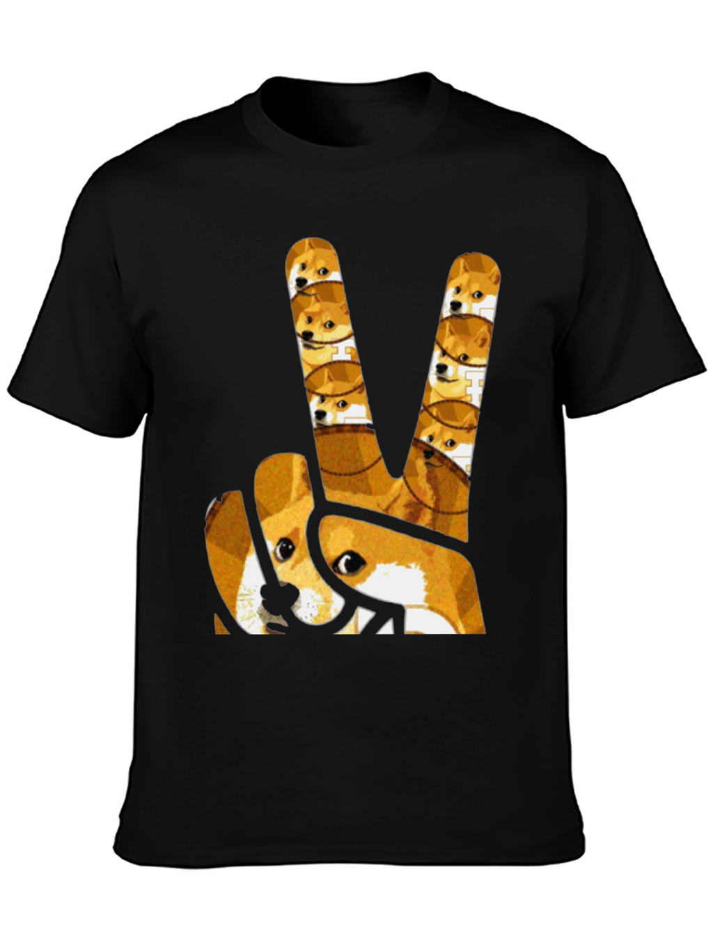 Doge Peace Sign Black T-Shirt