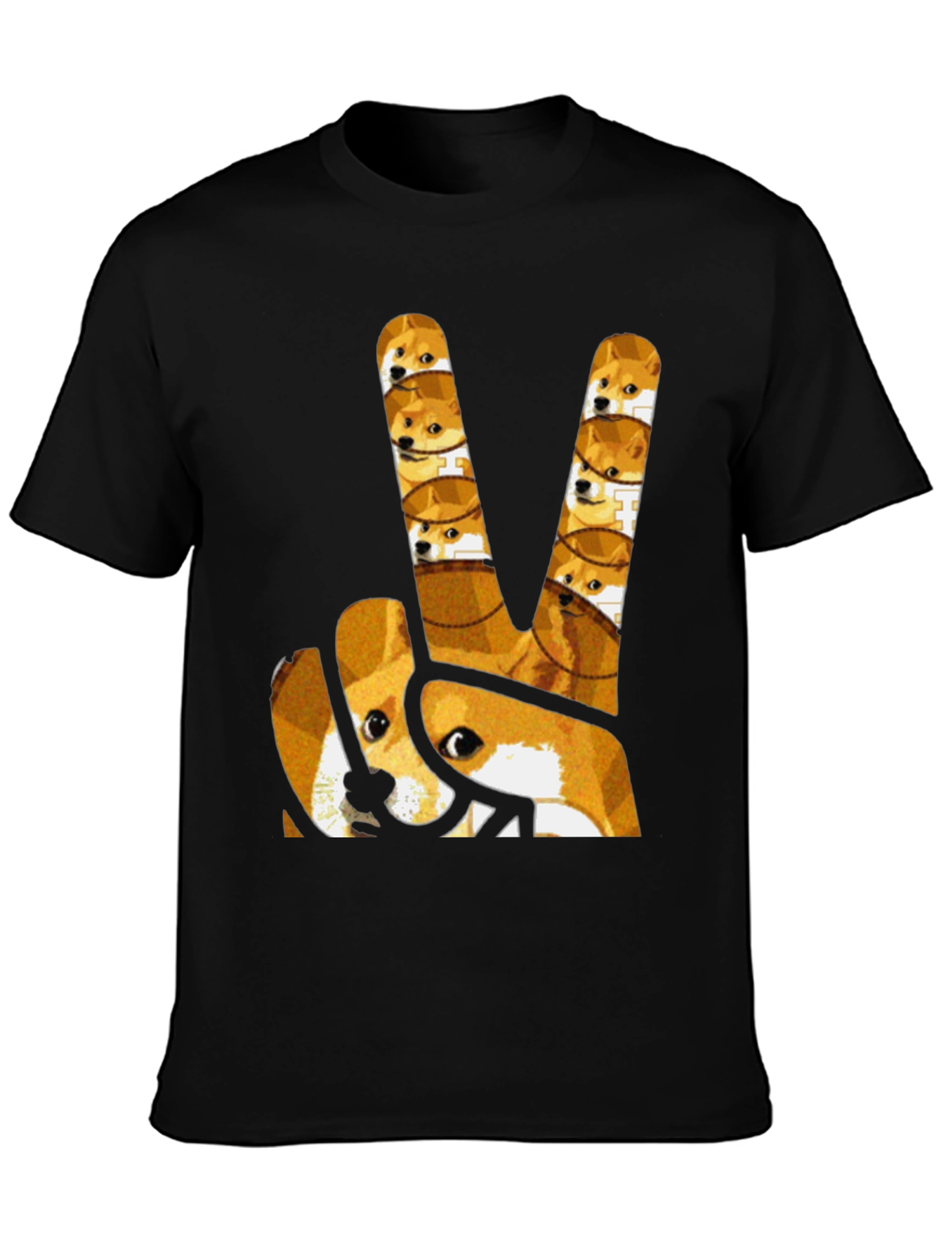Doge Peace Sign Black T-Shirt