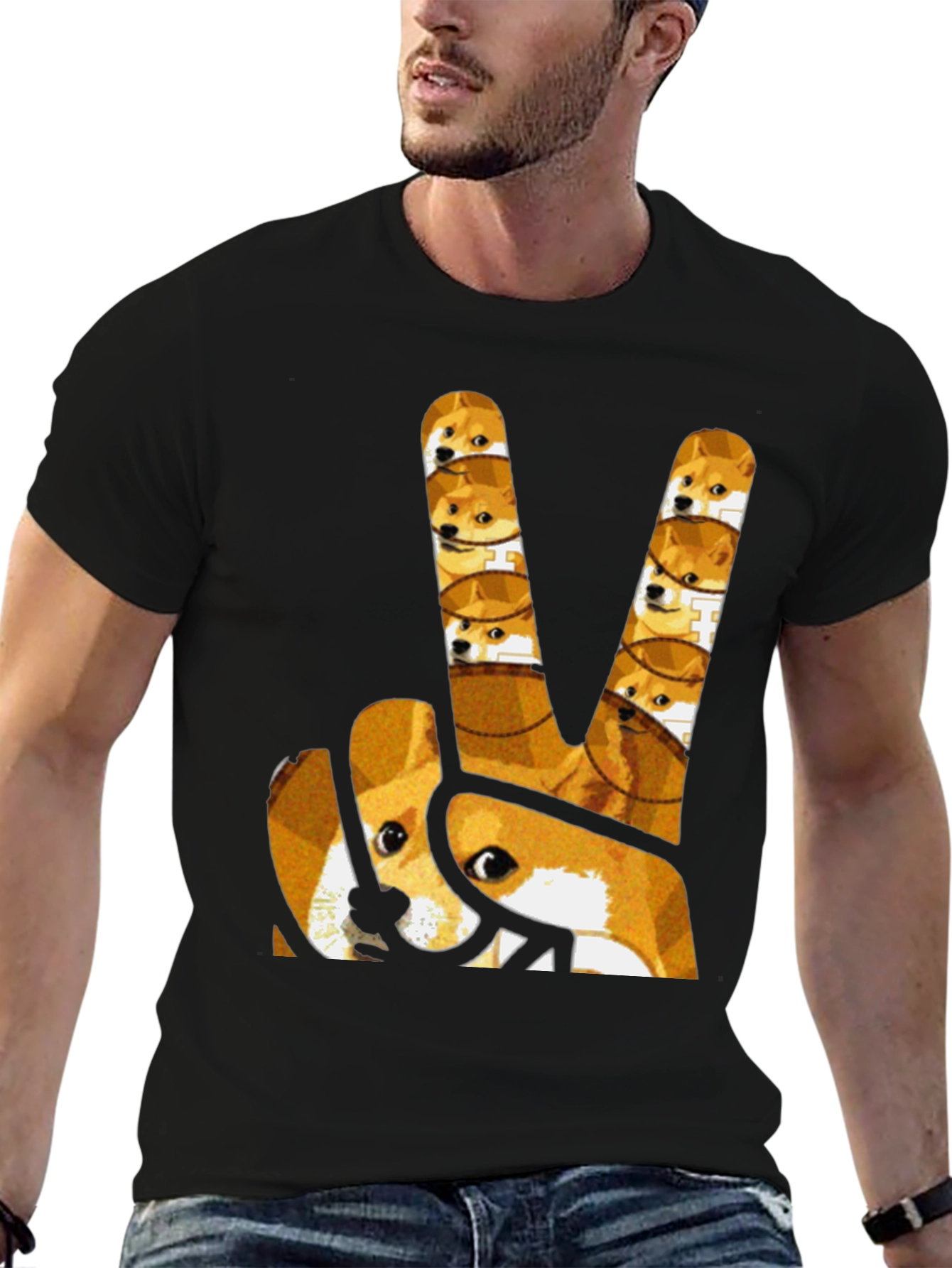 Doge Peace Sign Black T-Shirt