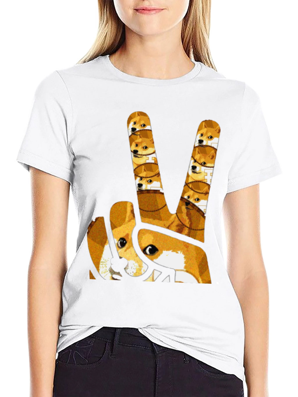 Doge Peace Sign Black T-Shirt