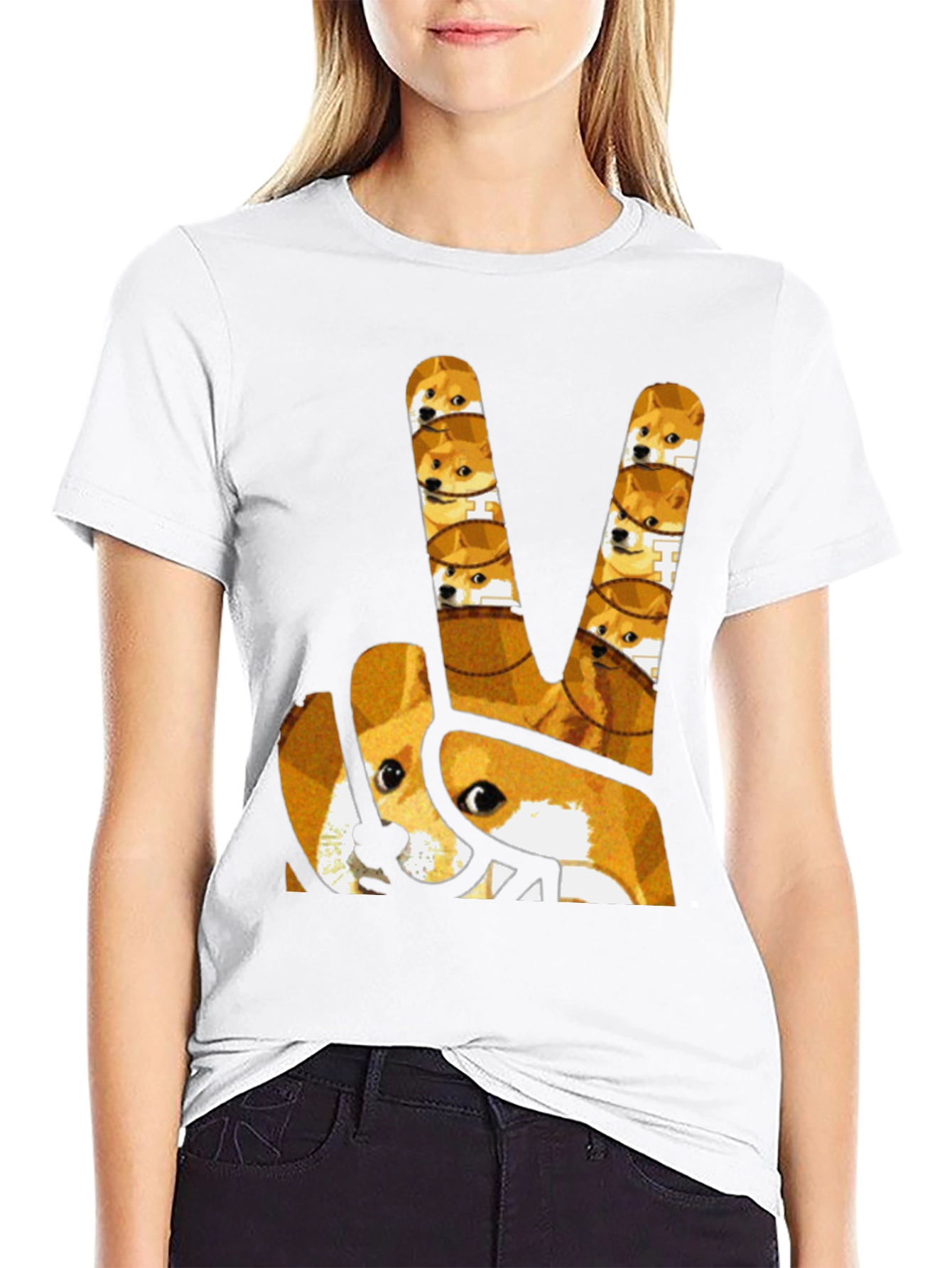 Doge Peace Sign Black T-Shirt