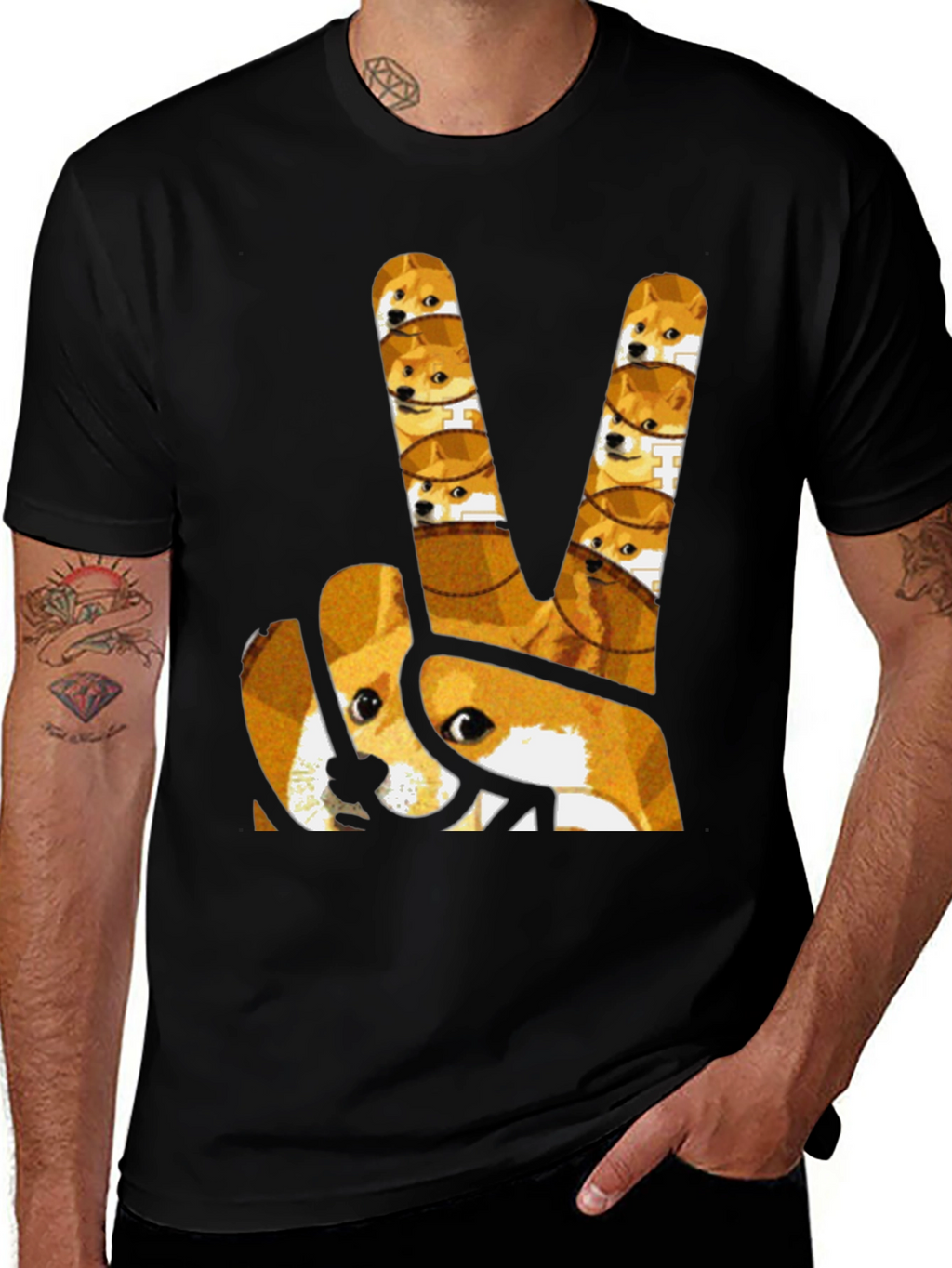 Doge Peace Sign Black T-Shirt