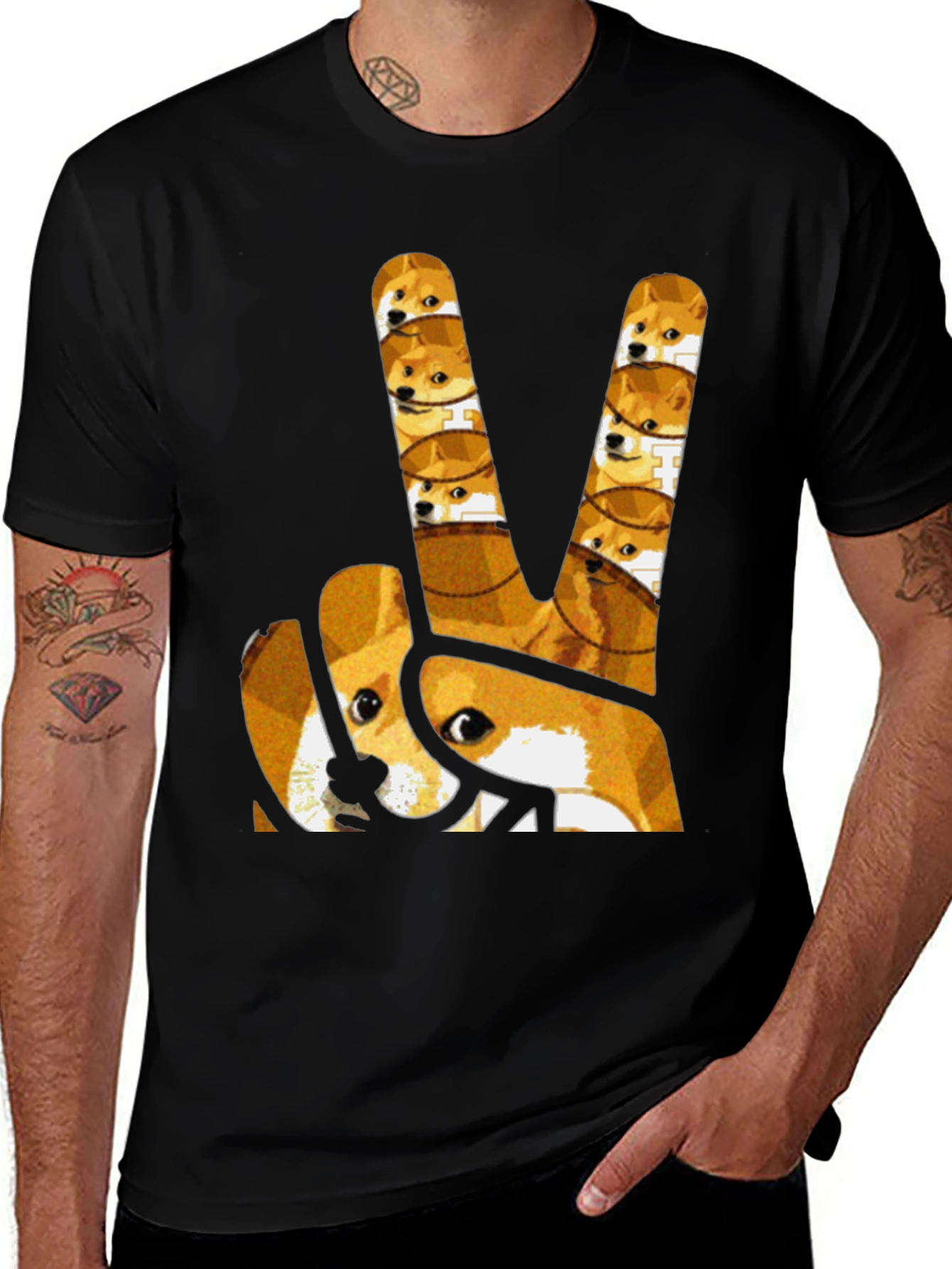 Doge Peace Sign Black T-Shirt