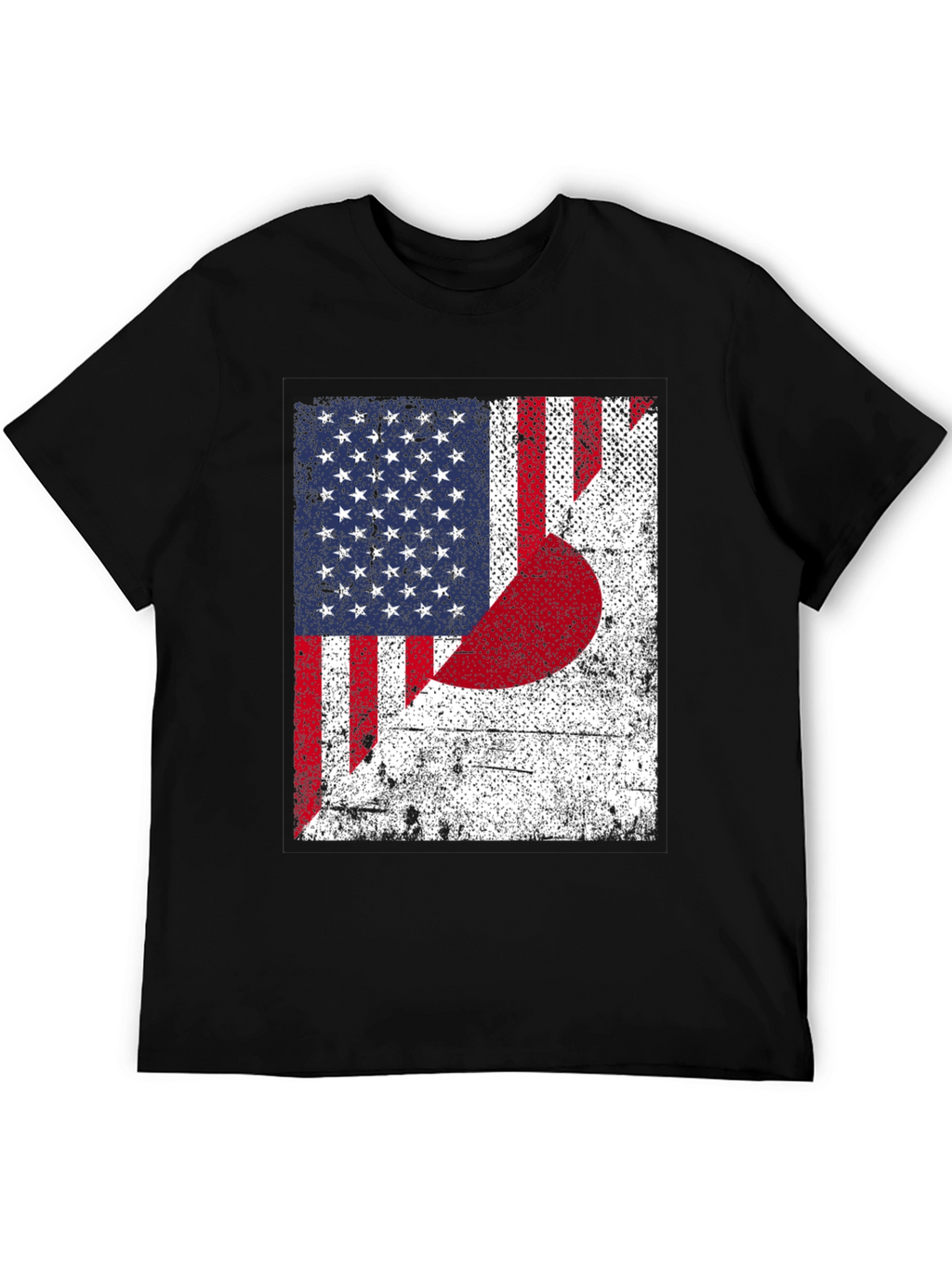 USA Japan Flag Graphic Print Black T-Shirt