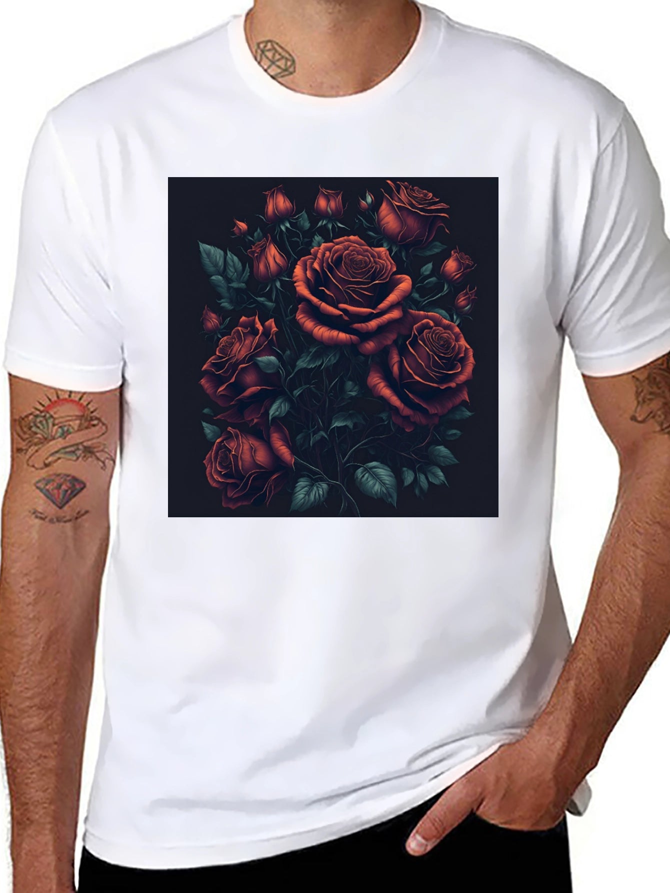 Elegant Rose Bouquet Graphic T-Shirt - Soft Cotton Blend