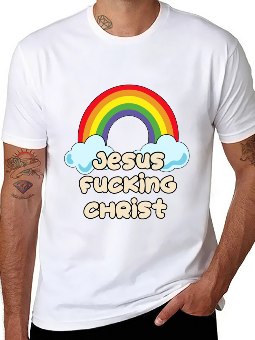 Jesus Fucking Christ Rainbow Graphic Tee