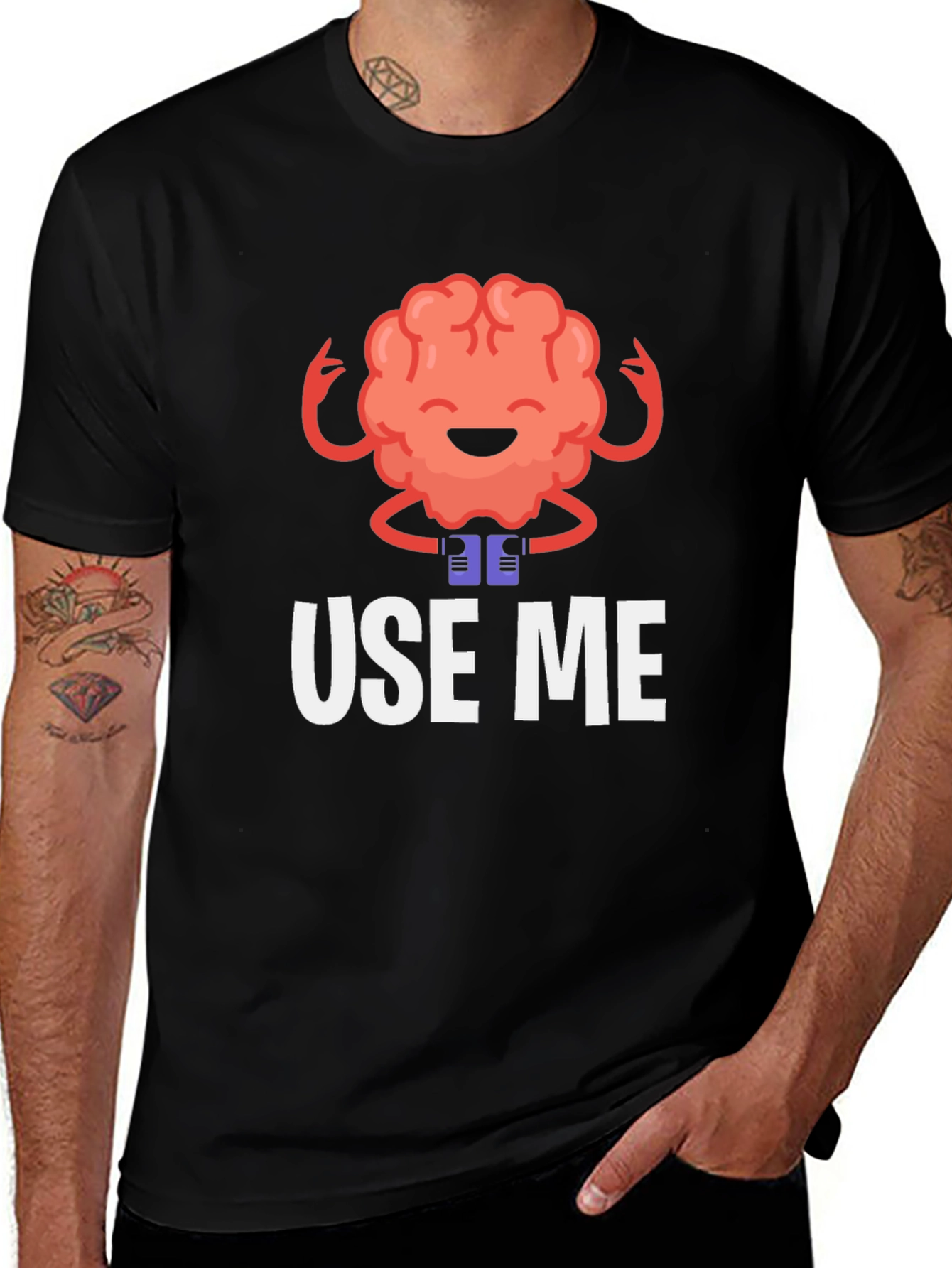 Brain Use Me Funny Graphic Tee - Black Cotton T-Shirt