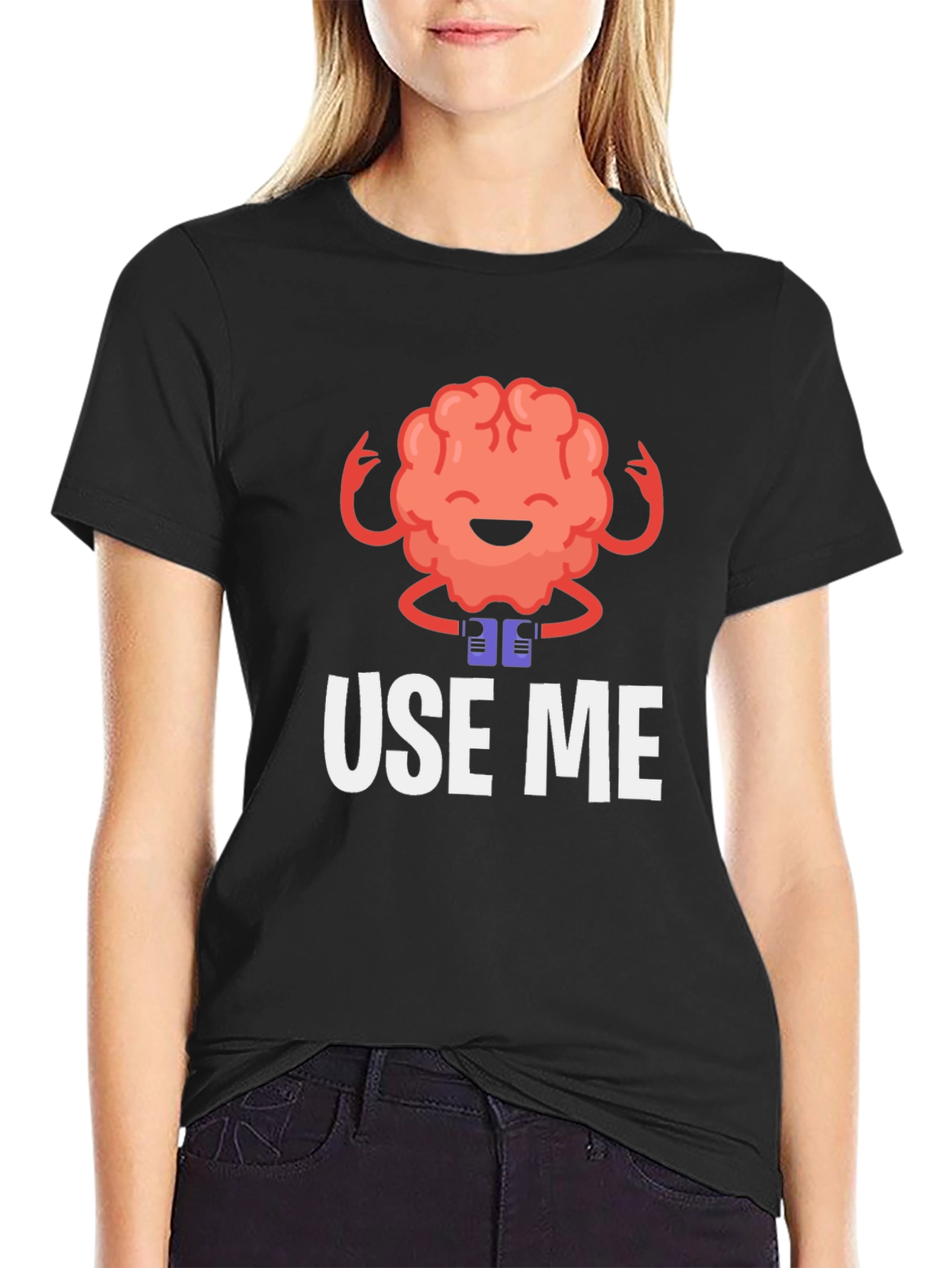 Brain Use Me Funny Graphic Tee - Black Cotton T-Shirt