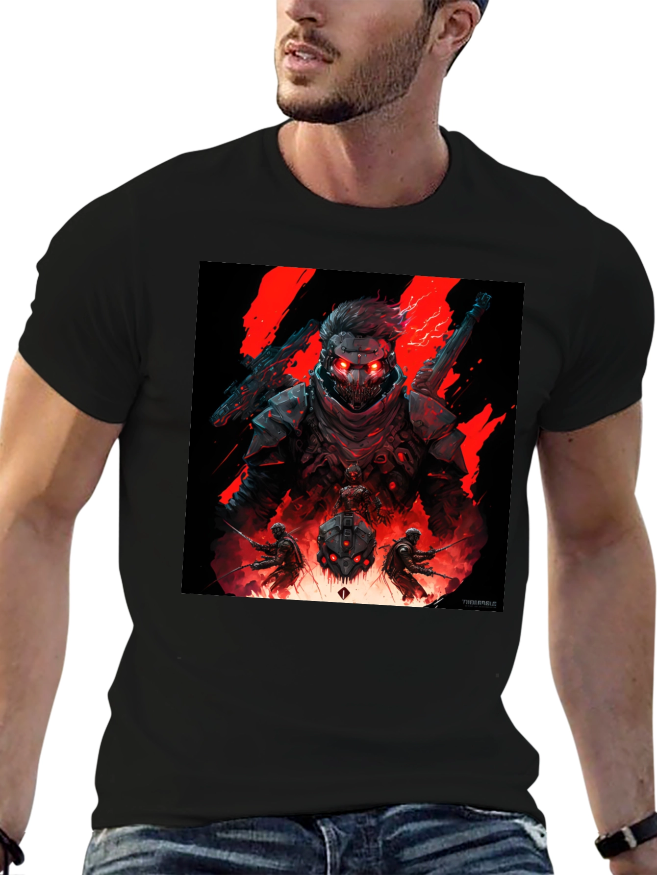 Cyberpunk Warrior Graphic Tee - Black