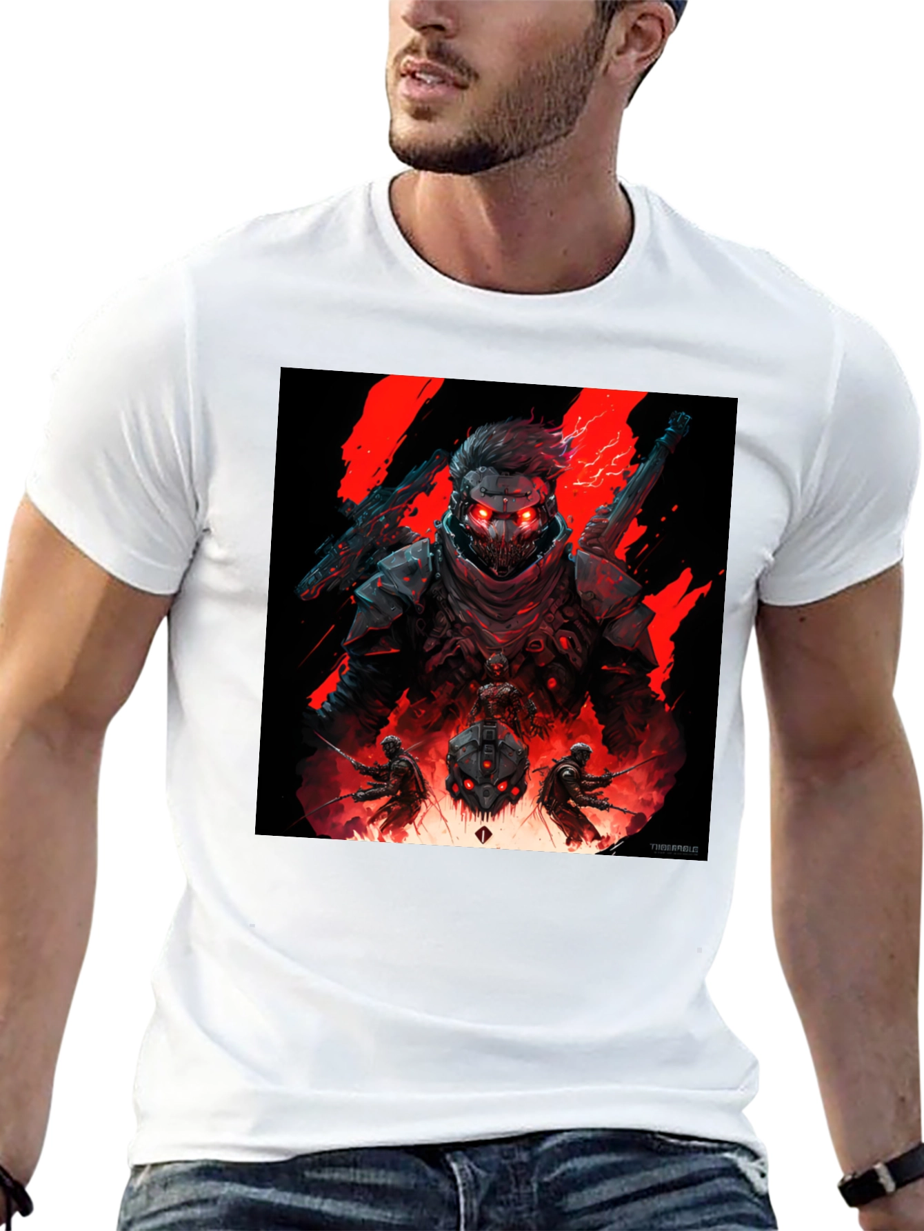 Cyberpunk Warrior Graphic Tee - Black