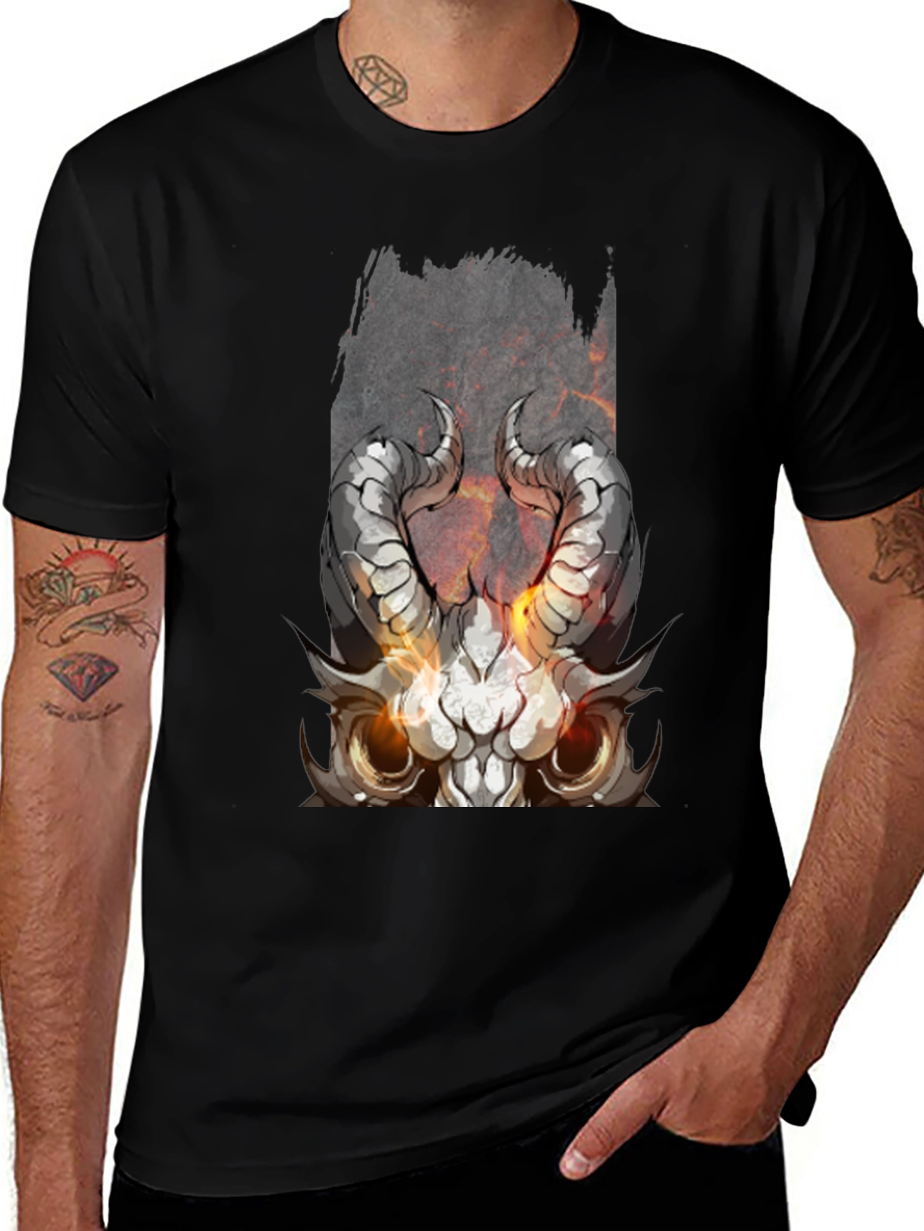 Black Diablo Horned Skull Graphic Tee