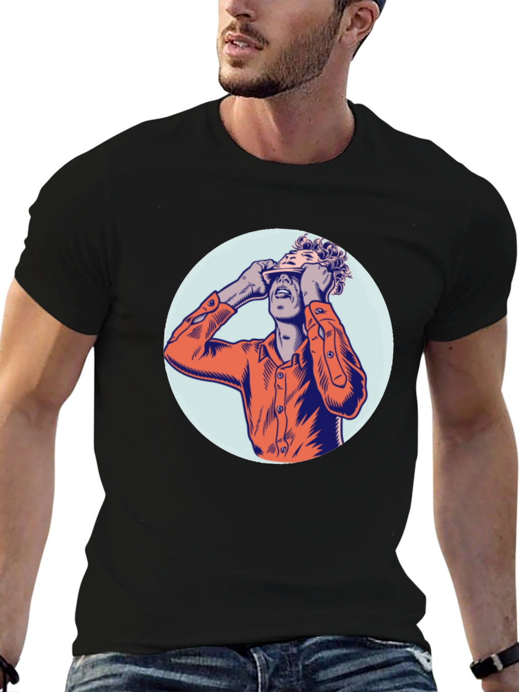 Graphic Print Crew Neck T-Shirt - Unique Design