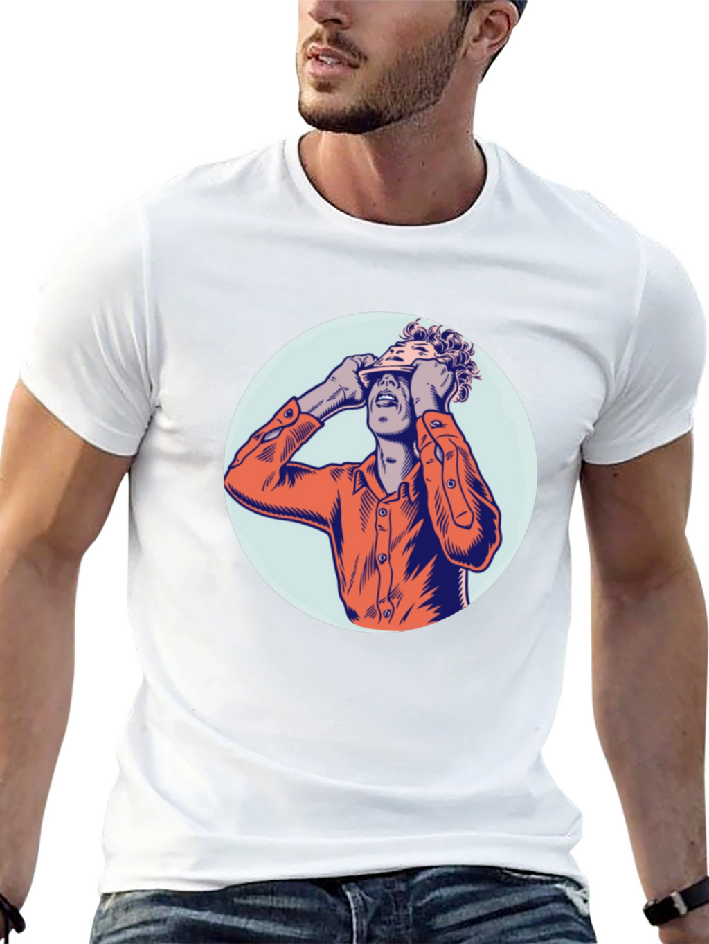 Graphic Print Crew Neck T-Shirt - Unique Design