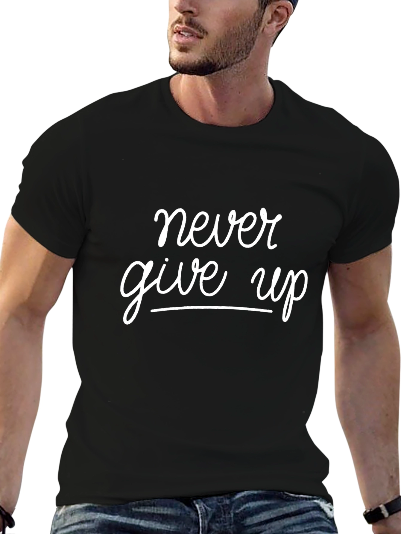 Never Give Up Graphic Tee - Black