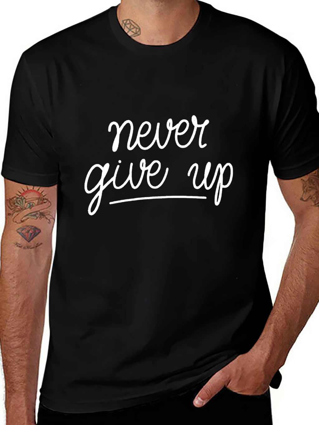 Never Give Up Graphic Tee - Black