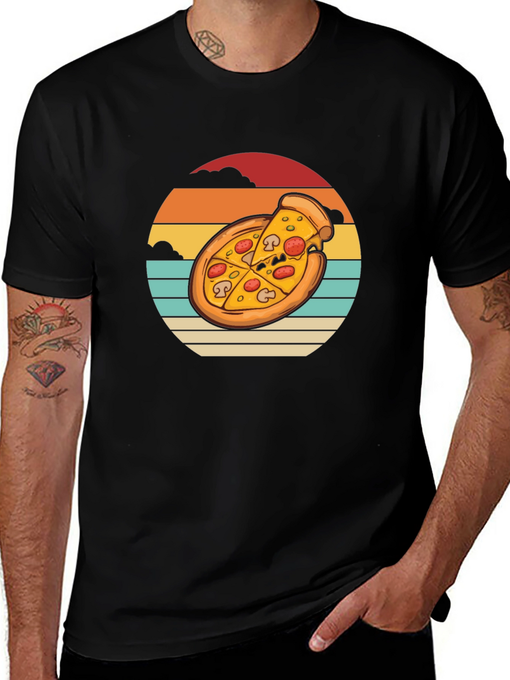 Pizza Sunset Graphic Tee - Black Cotton T-Shirt