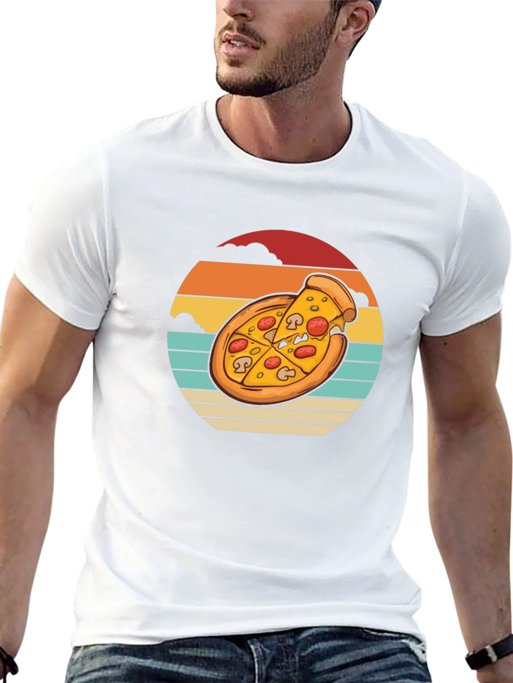 Pizza Sunset Graphic Tee - Black Cotton T-Shirt