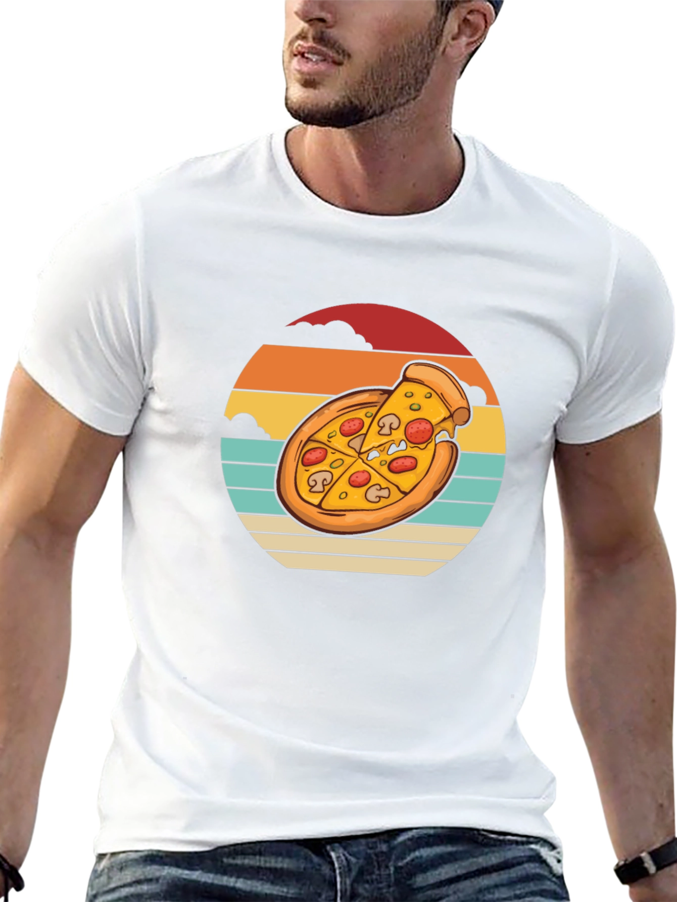 Pizza Sunset Graphic Tee - Black Cotton T-Shirt