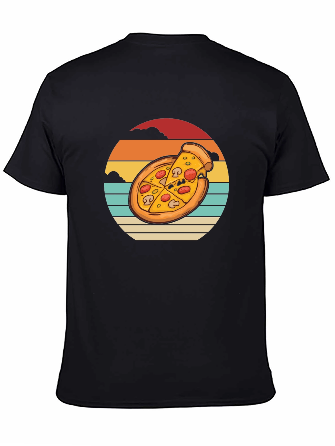 Pizza Sunset Graphic Tee - Black Cotton T-Shirt