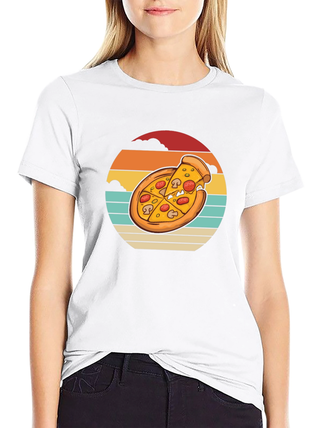 Pizza Sunset Graphic Tee - Black Cotton T-Shirt