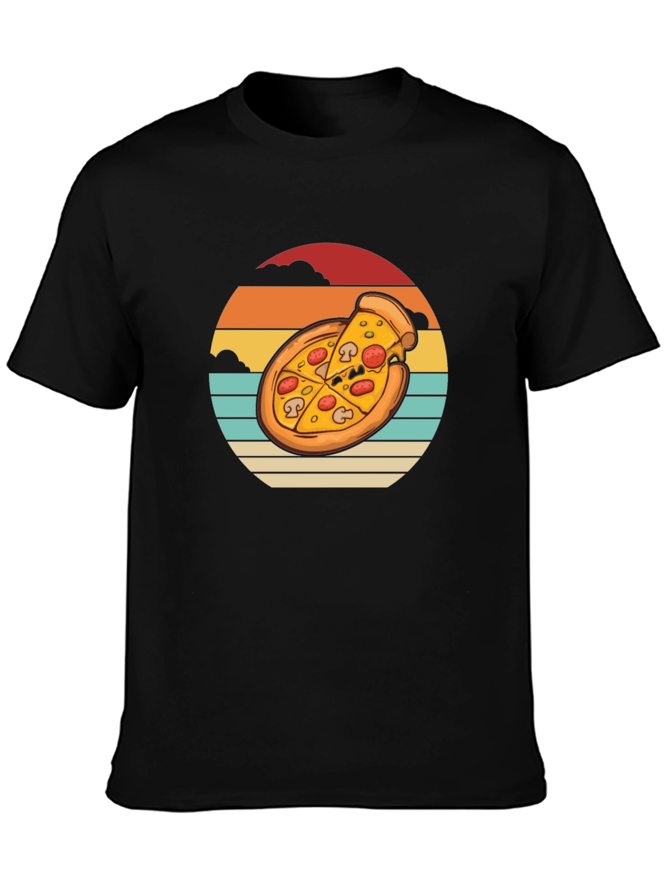 Pizza Sunset Graphic Tee - Black Cotton T-Shirt