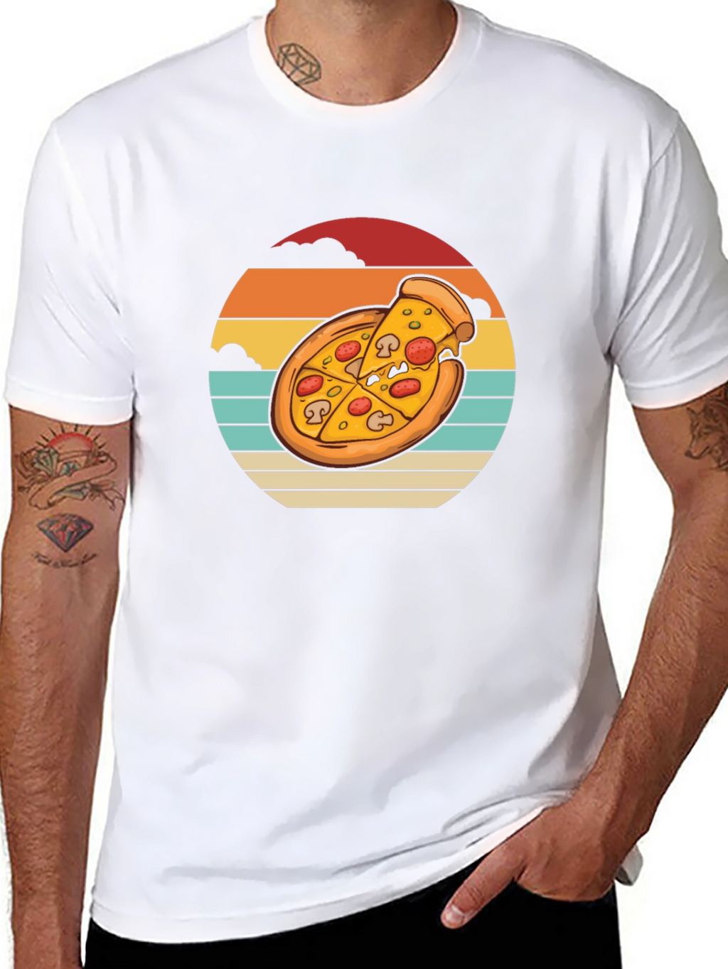Pizza Sunset Graphic Tee - Black Cotton T-Shirt