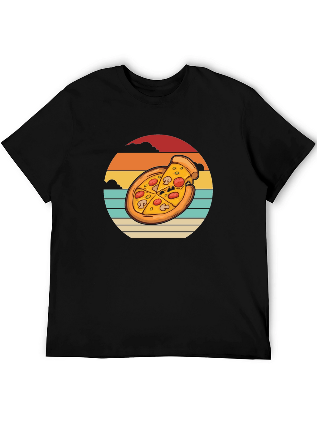 Pizza Sunset Graphic Tee - Black Cotton T-Shirt