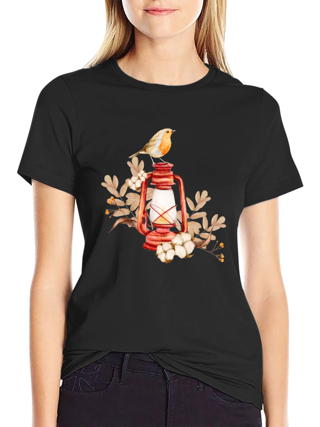 Bird on Lantern Graphic Tee - Black