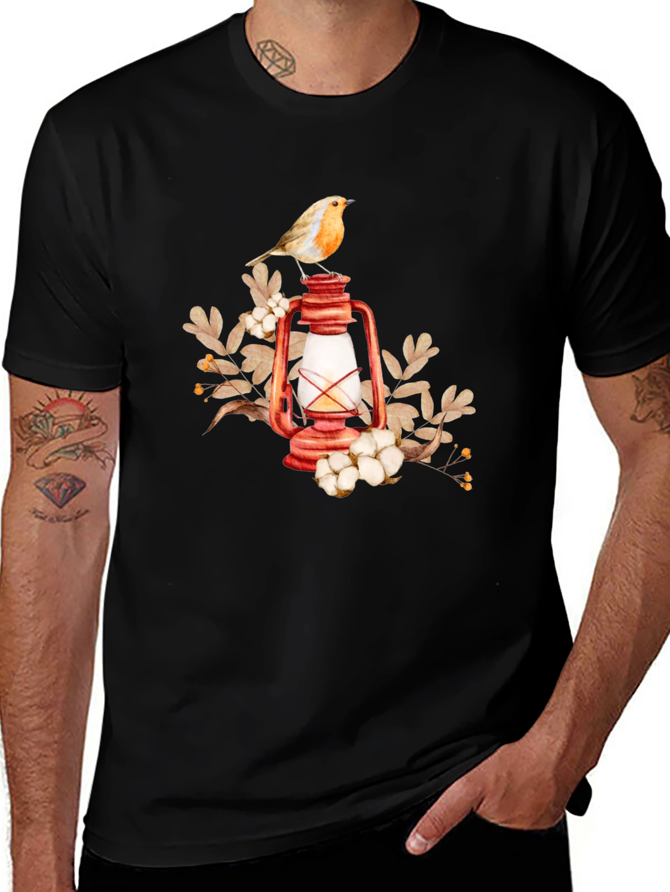 Bird on Lantern Graphic Tee - Black