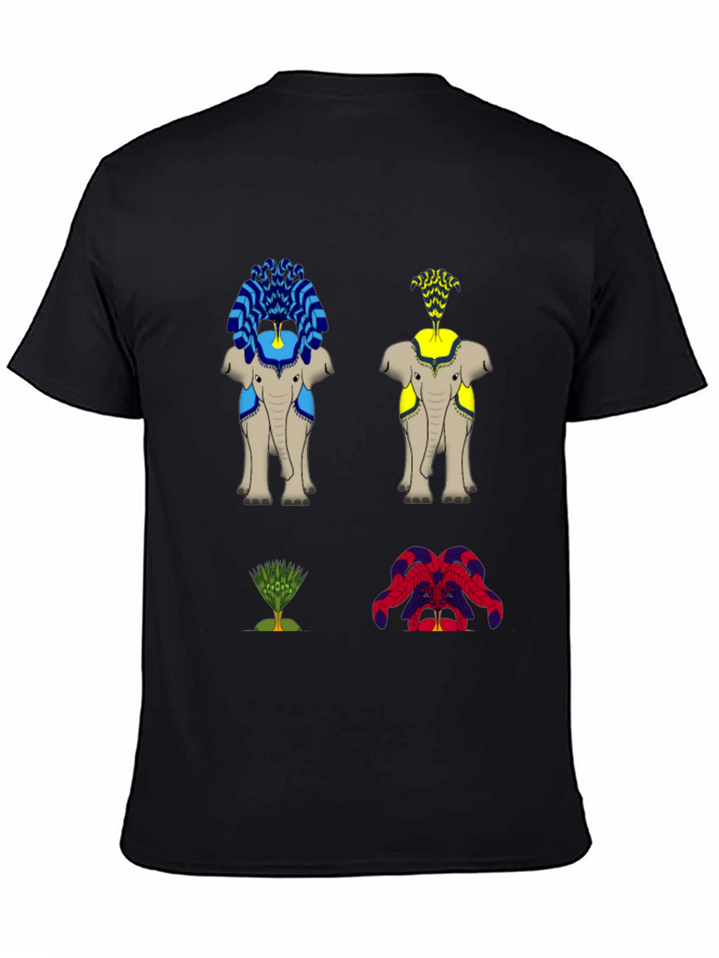 Elephant Art Print Black T-Shirt