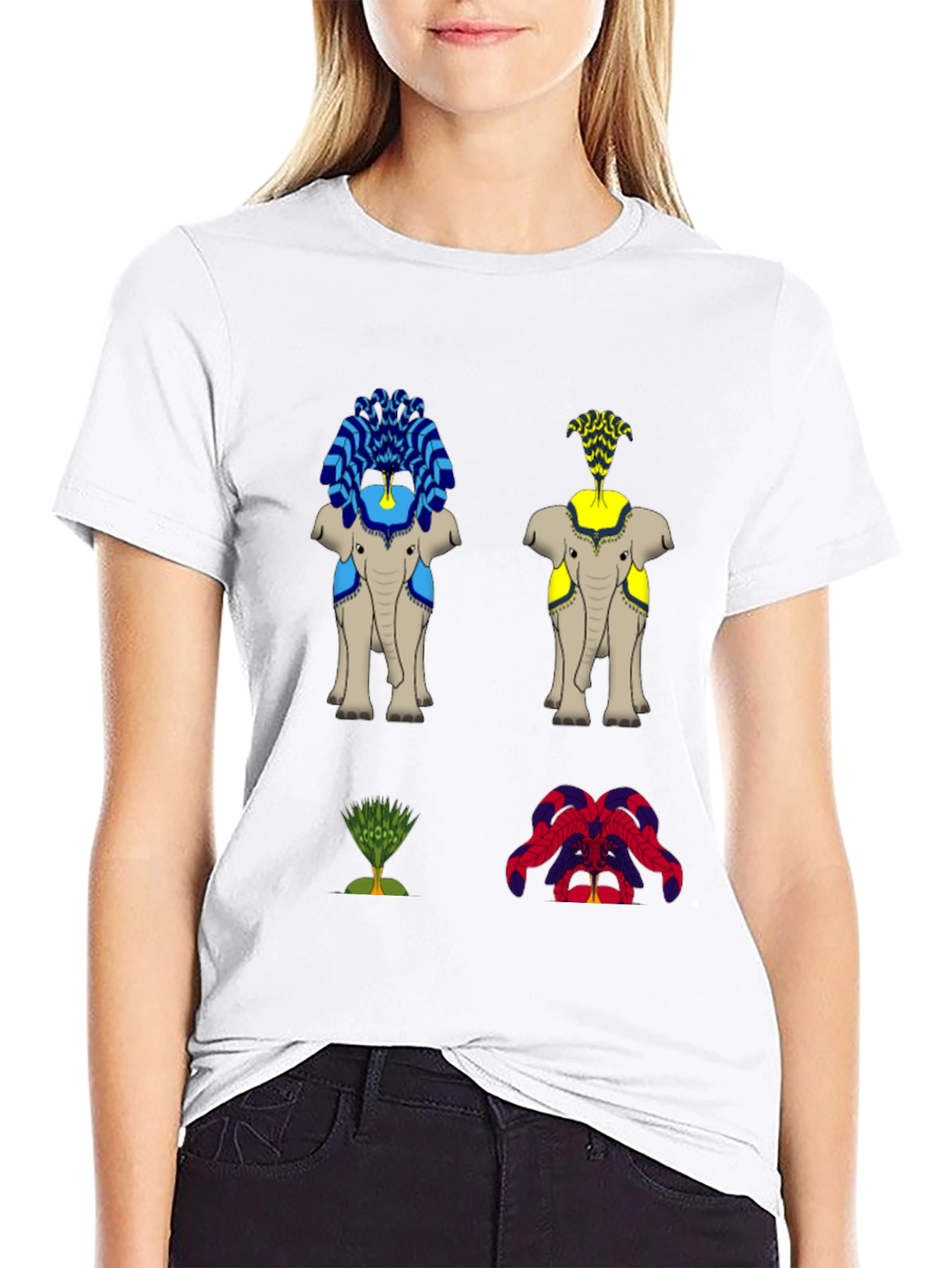 Elephant Art Print Black T-Shirt