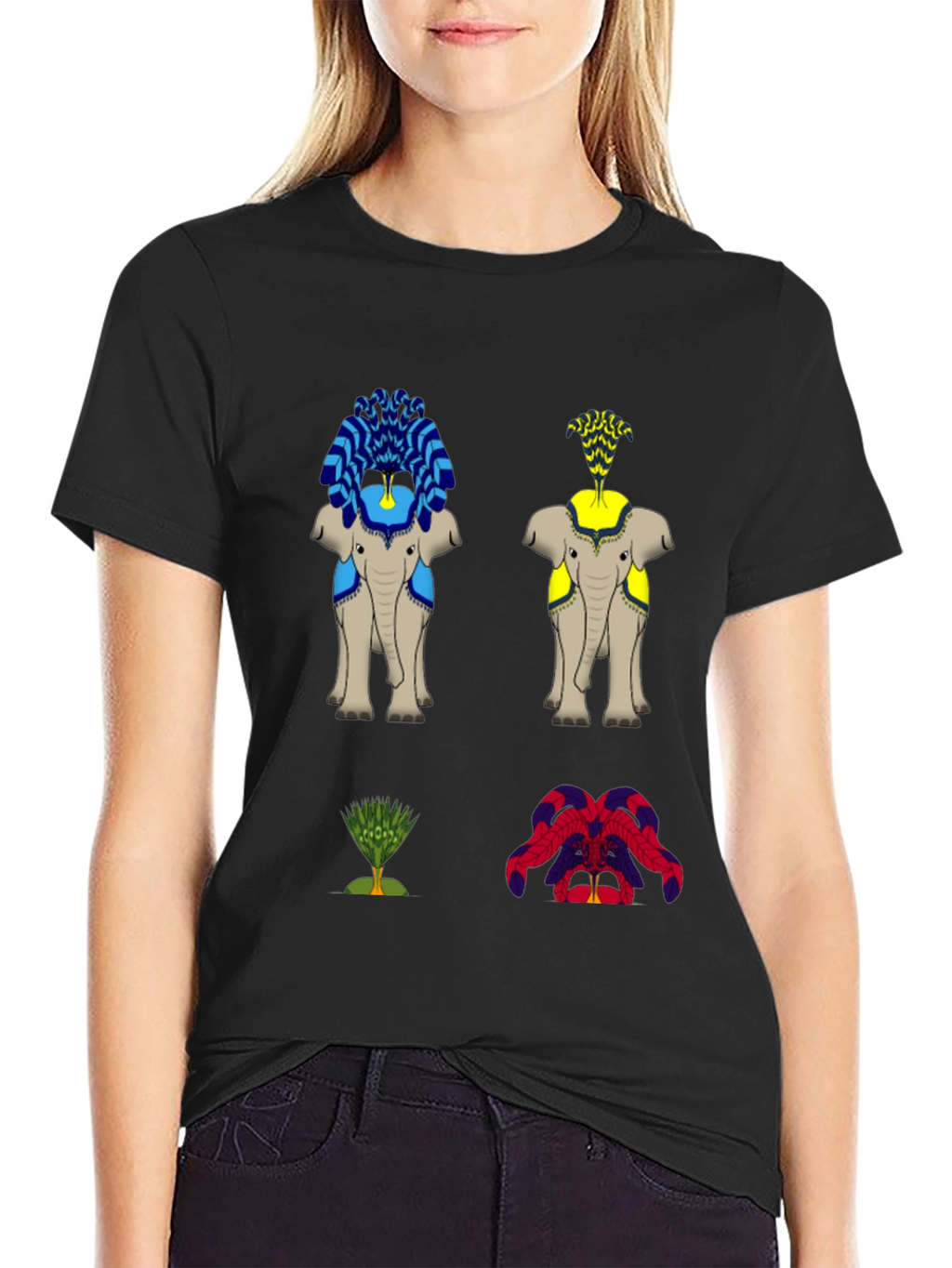 Elephant Art Print Black T-Shirt