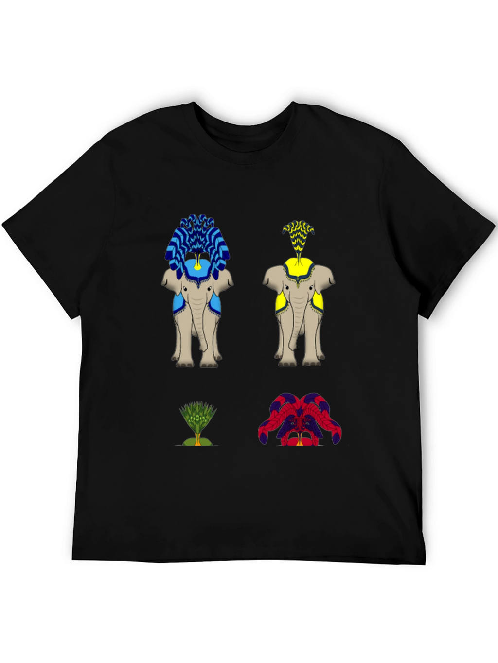 Elephant Art Print Black T-Shirt