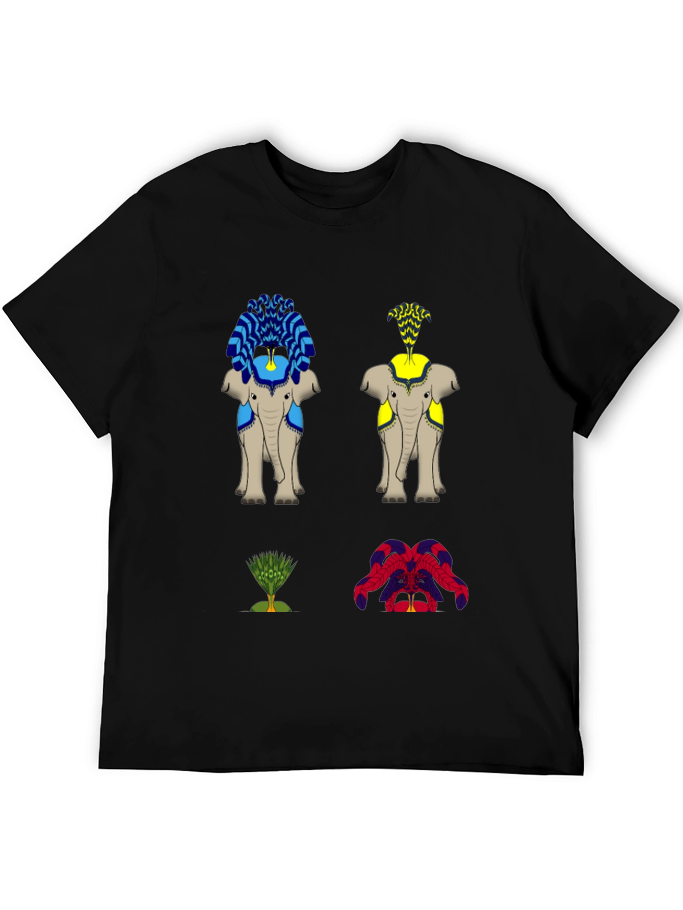 Elephant Art Print Black T-Shirt