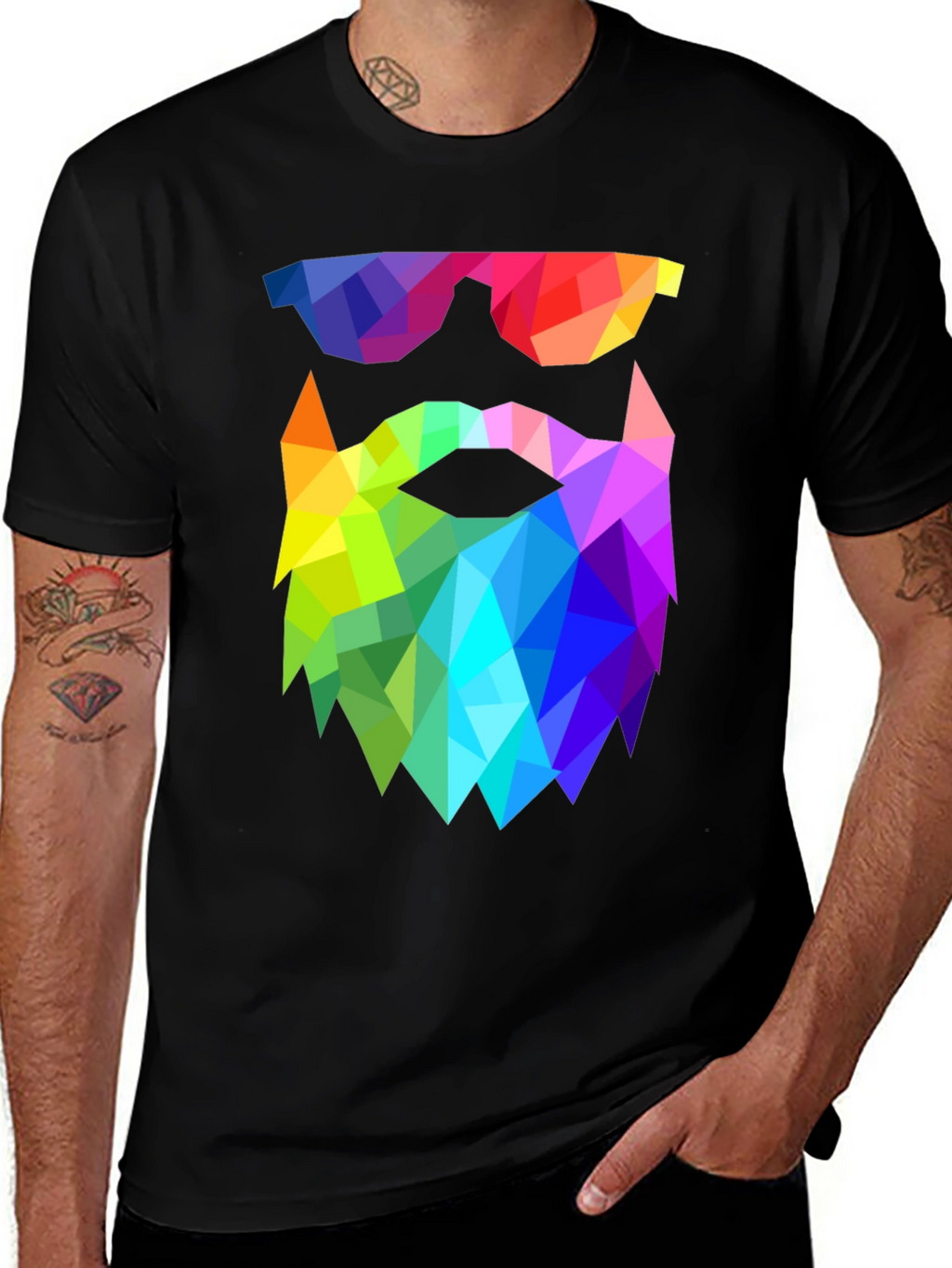 Geometric Beard T-Shirt - Rainbow Triangle Design