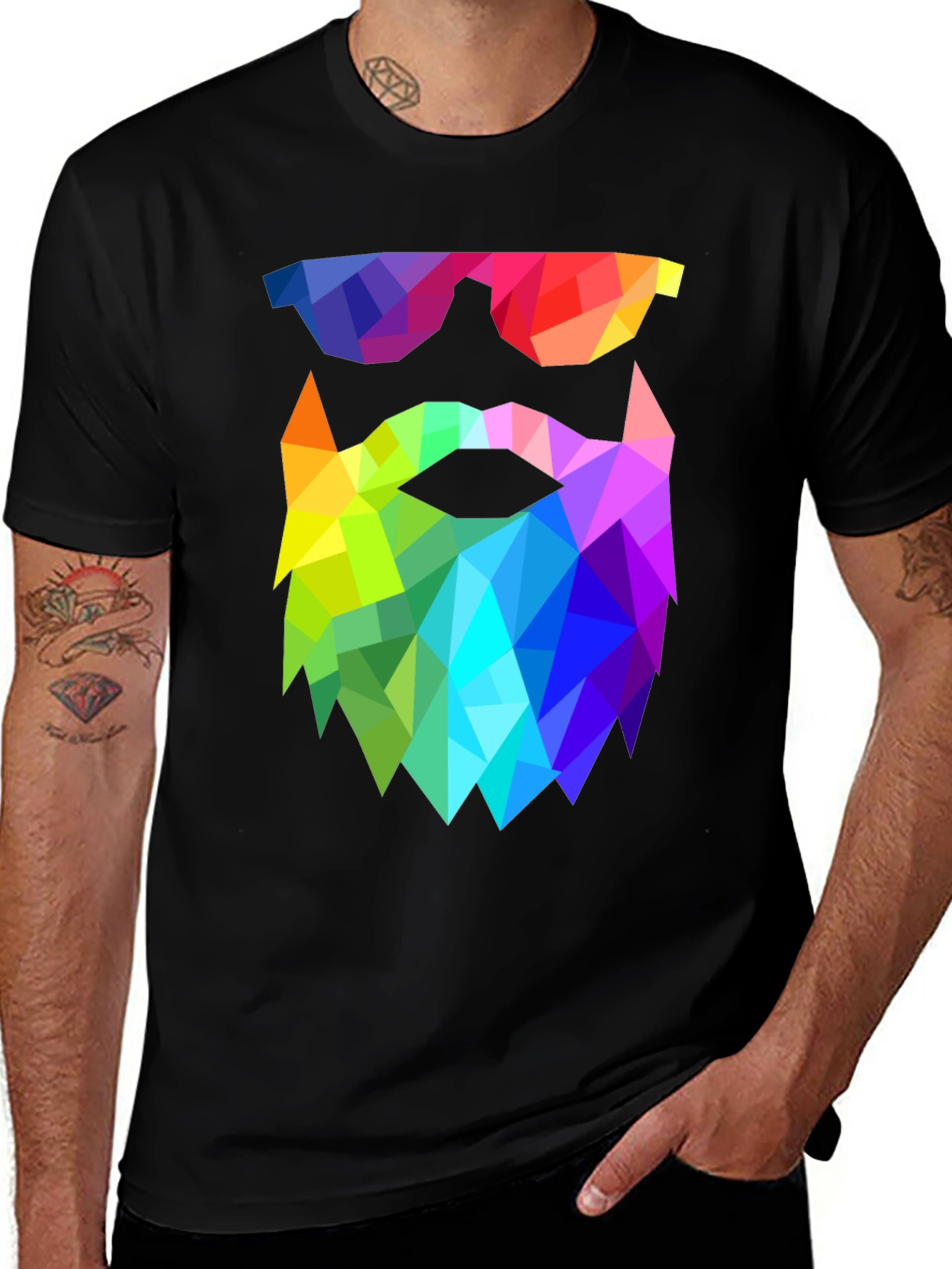 Geometric Beard T-Shirt - Rainbow Triangle Design