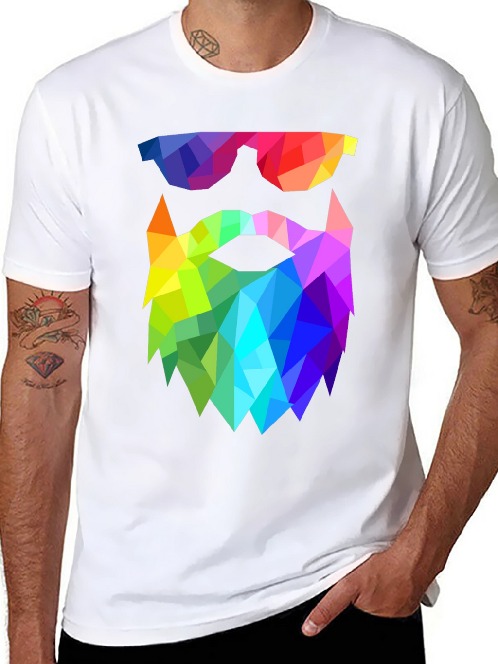 Geometric Beard T-Shirt - Rainbow Triangle Design